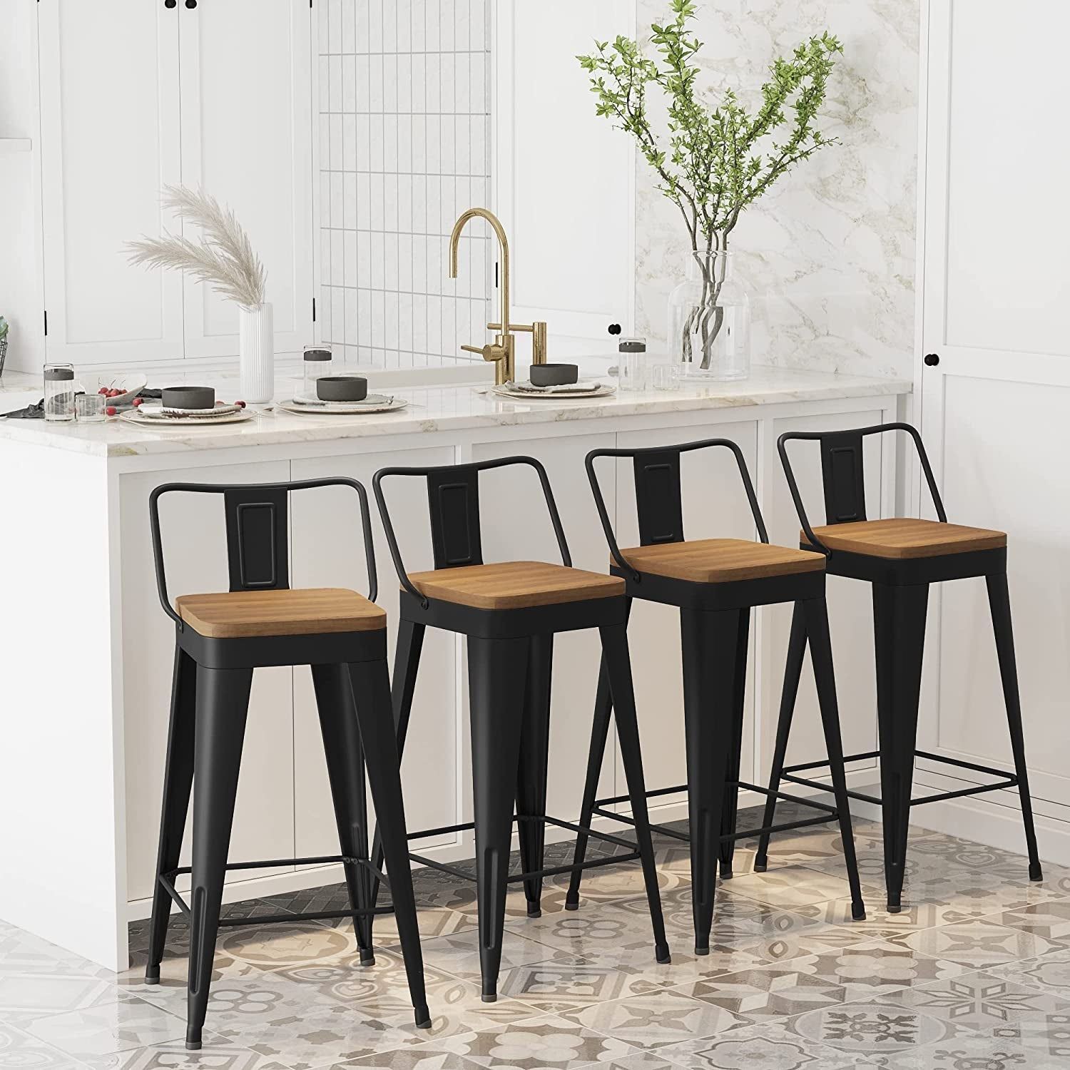 Removable Back Metal Barstools, Set of 4