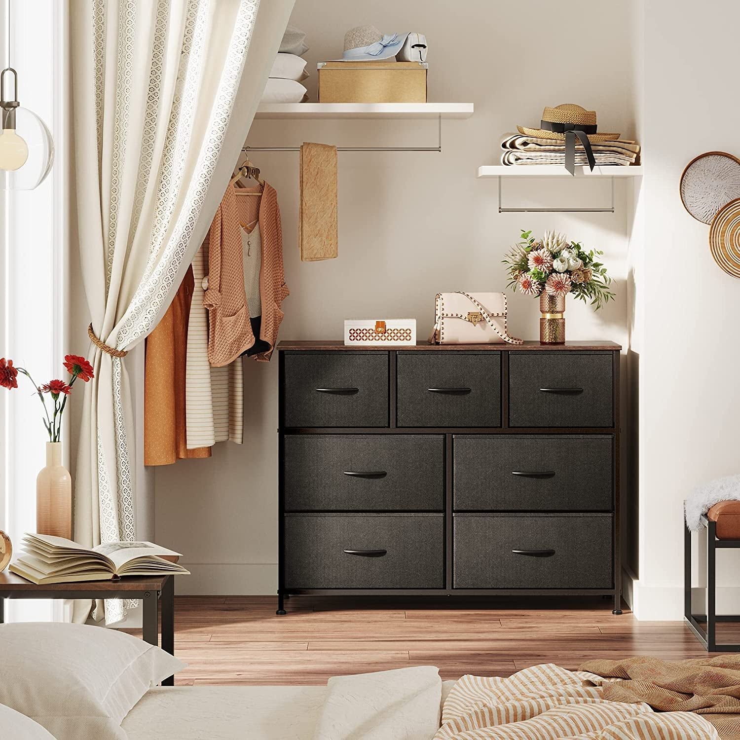 Dresser TV Stand with Fabric Drawers, Black