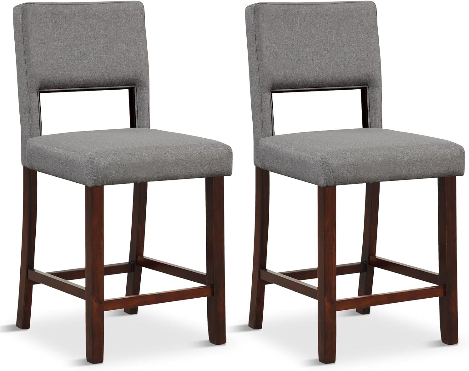 24.5&quot; Counter Height Bar Stools Set of 2, Linen Barstools with Back, Rubber Wood Legs, Max Load 400 Lbs, Modern Upholstered Bar Dining Chairs for Kitchen Island Pub, Grey