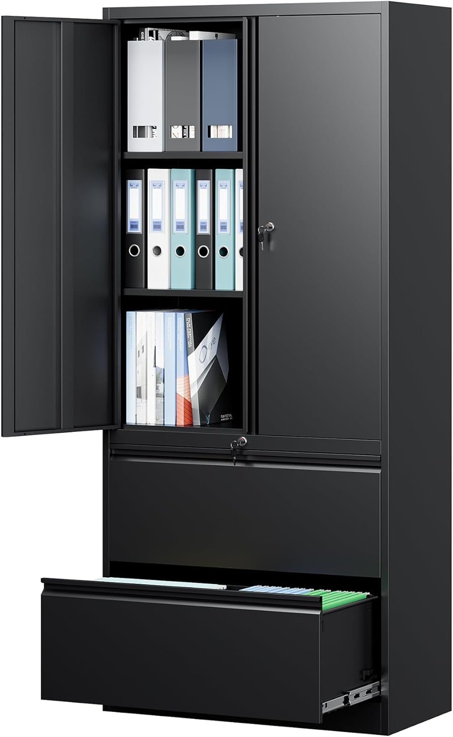 File Cabinet for Home Office, Metal Storage Cabinets with Adjust Shelves and Lock,2 Drawers Filing Cabinets-Hang Legal/Letter/A4/F4 Size Filing-Black