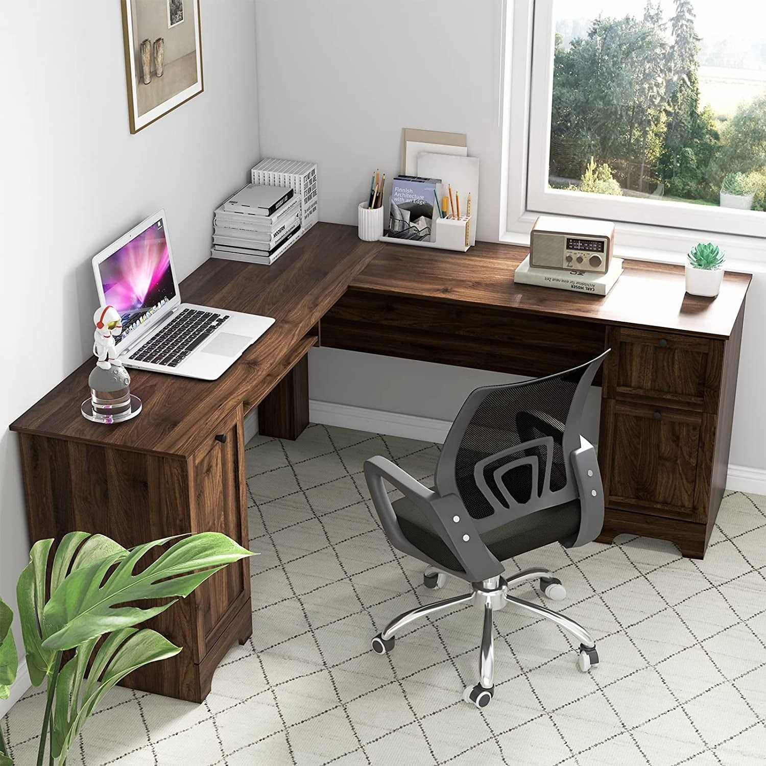 L-Shaped Desk with Storage &amp; Keyboard Tray