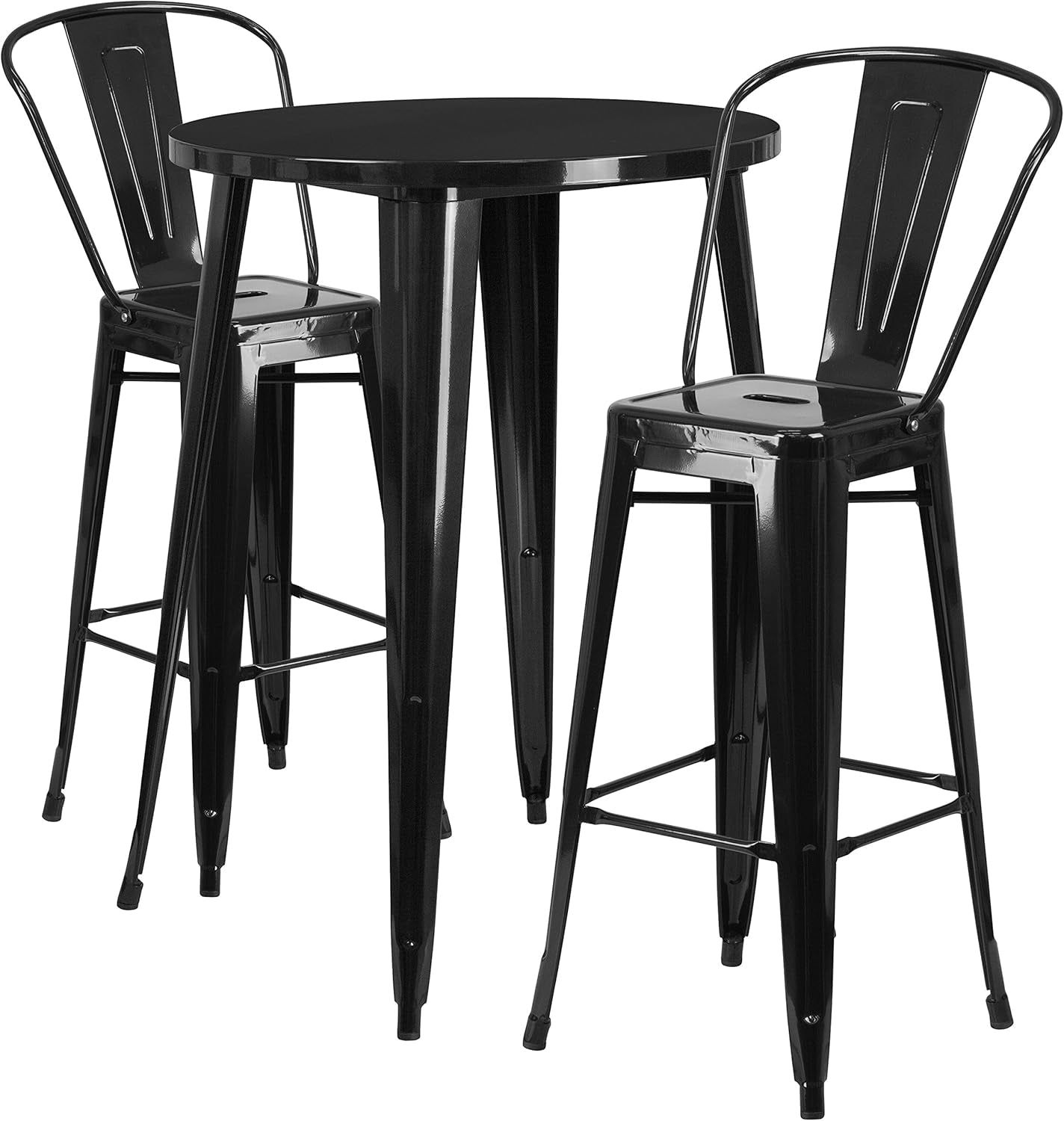 Commercial Grade 30&quot; round Silver Metal Indoor-Outdoor Bar Table Set with 2 Cafe Stools