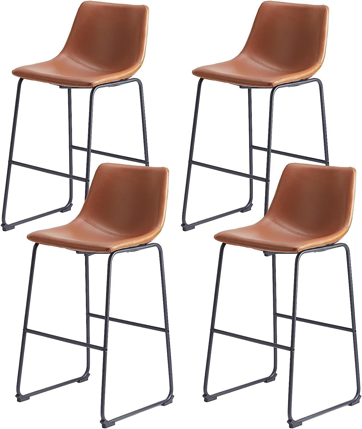 Counter Height Bar Stools Set of 4, Modern Counter Stool Faux Leather Barstools with Back, 26 Inch Seat Height Island Stools Countertop Comfortable Brown Bar Chairs with Metal Legs