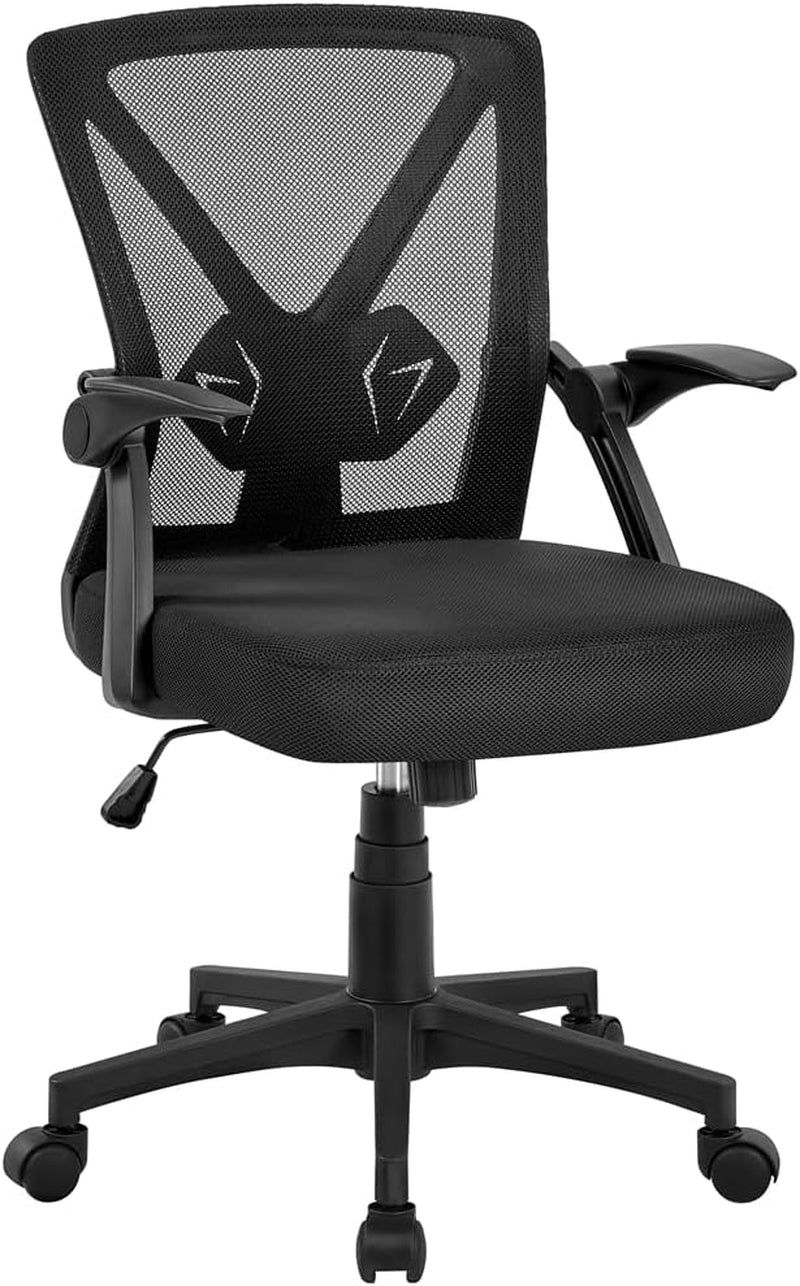 Home Office Chair Work Desk Chair Swivel Computer Mesh Chair with Flip-Up Arms Adjustable Height Lumbar Support Executive Office Task Chair for Home Office Students Study, Black