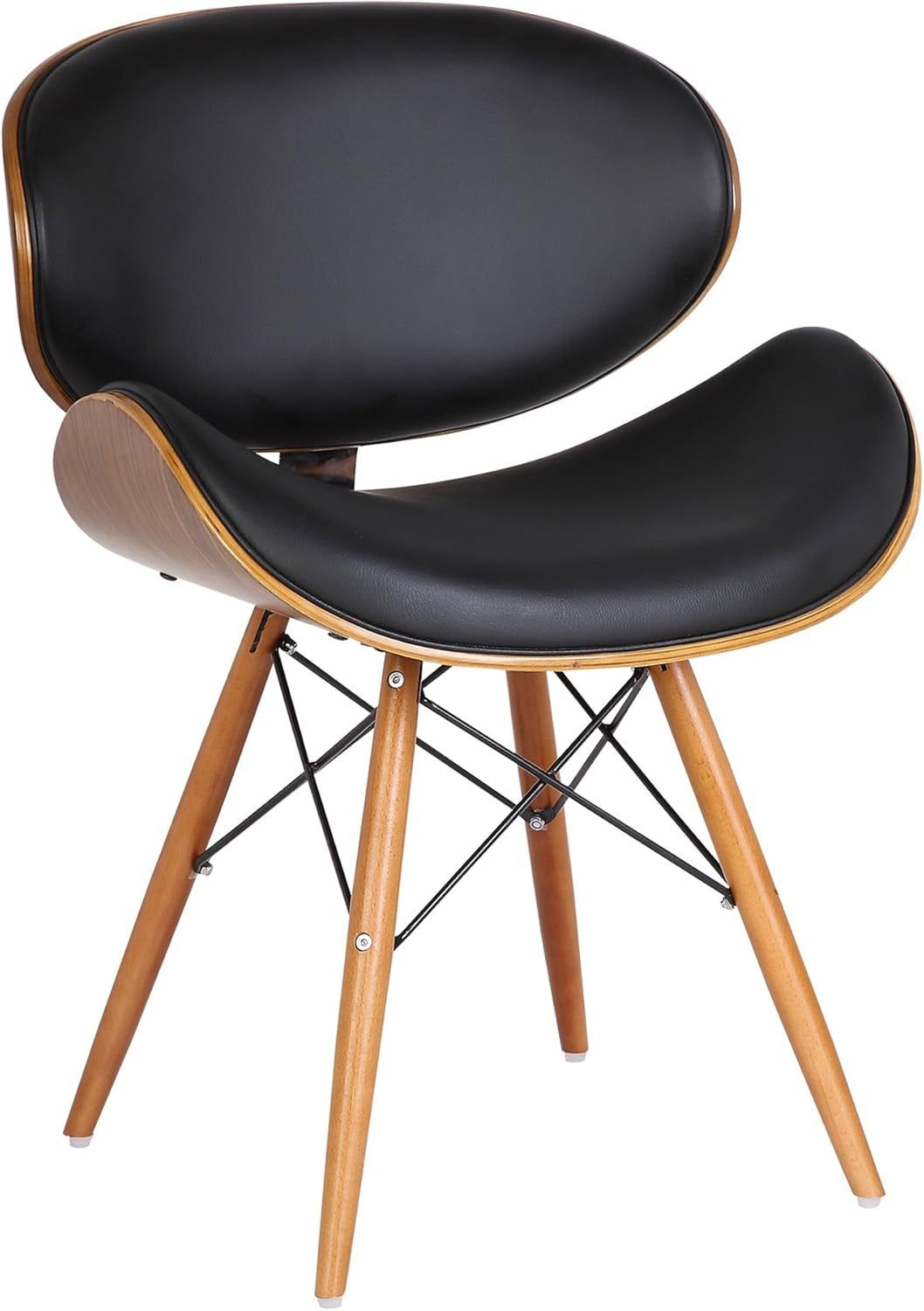 Cassie Dining Chair in Black Faux Leather and Walnut Wood Finish 20D X 21W X 31H In