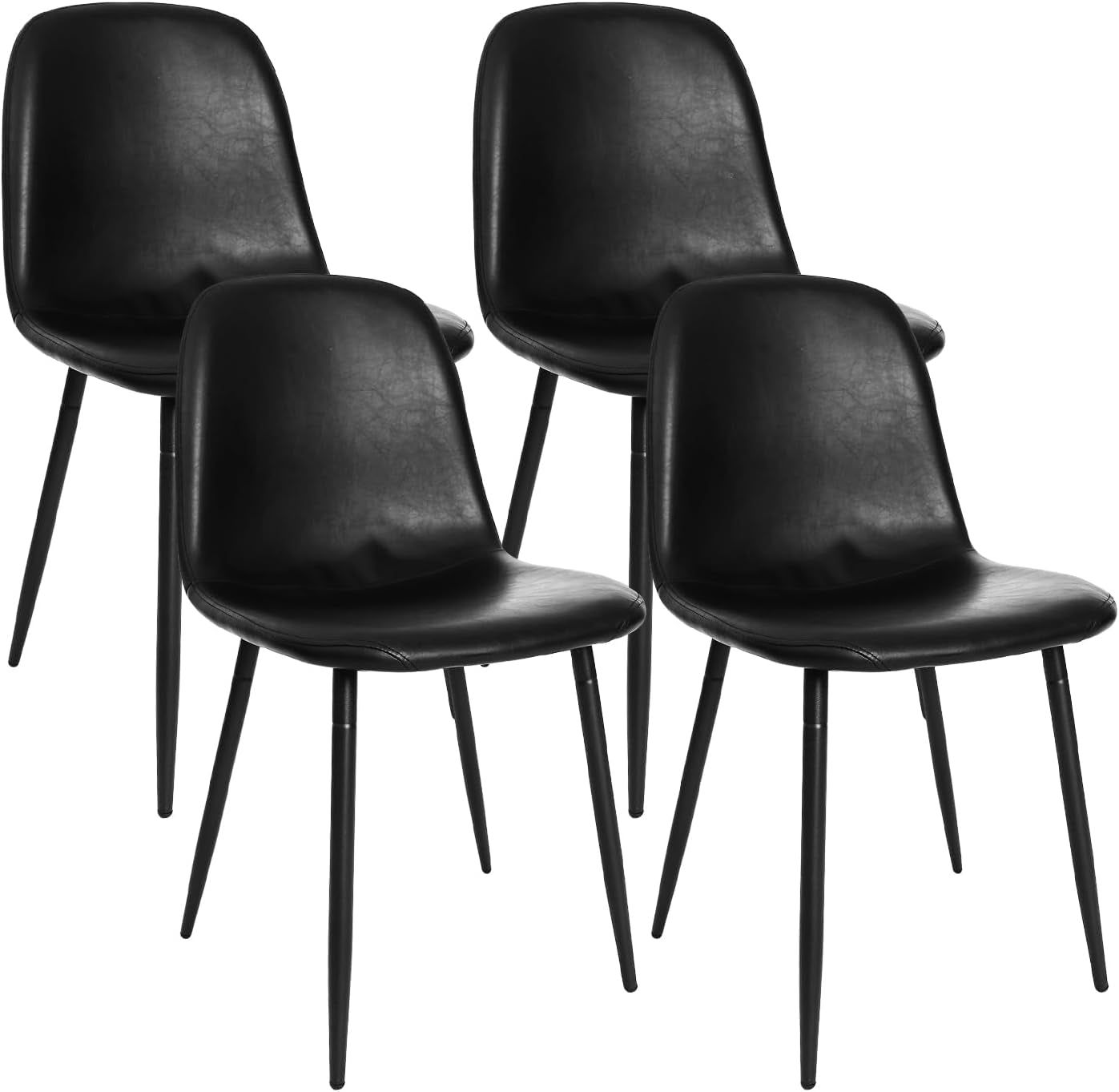 Black Dining Chairs, Modern Faux Leather Upholstered Kitchen Chairs Armless Accent Chairs with PU Leather Backrest &amp; Metal Legs for Dining, Living &amp; Meeting Room, Set of 4