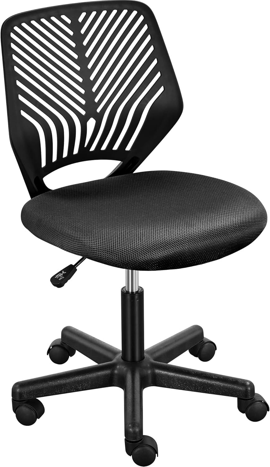 Students Cute Desk Chair Low-Back Armless Study Chair W/Lumbar Support Adjustable Swivel Chair in Home Bedroom School, Black
