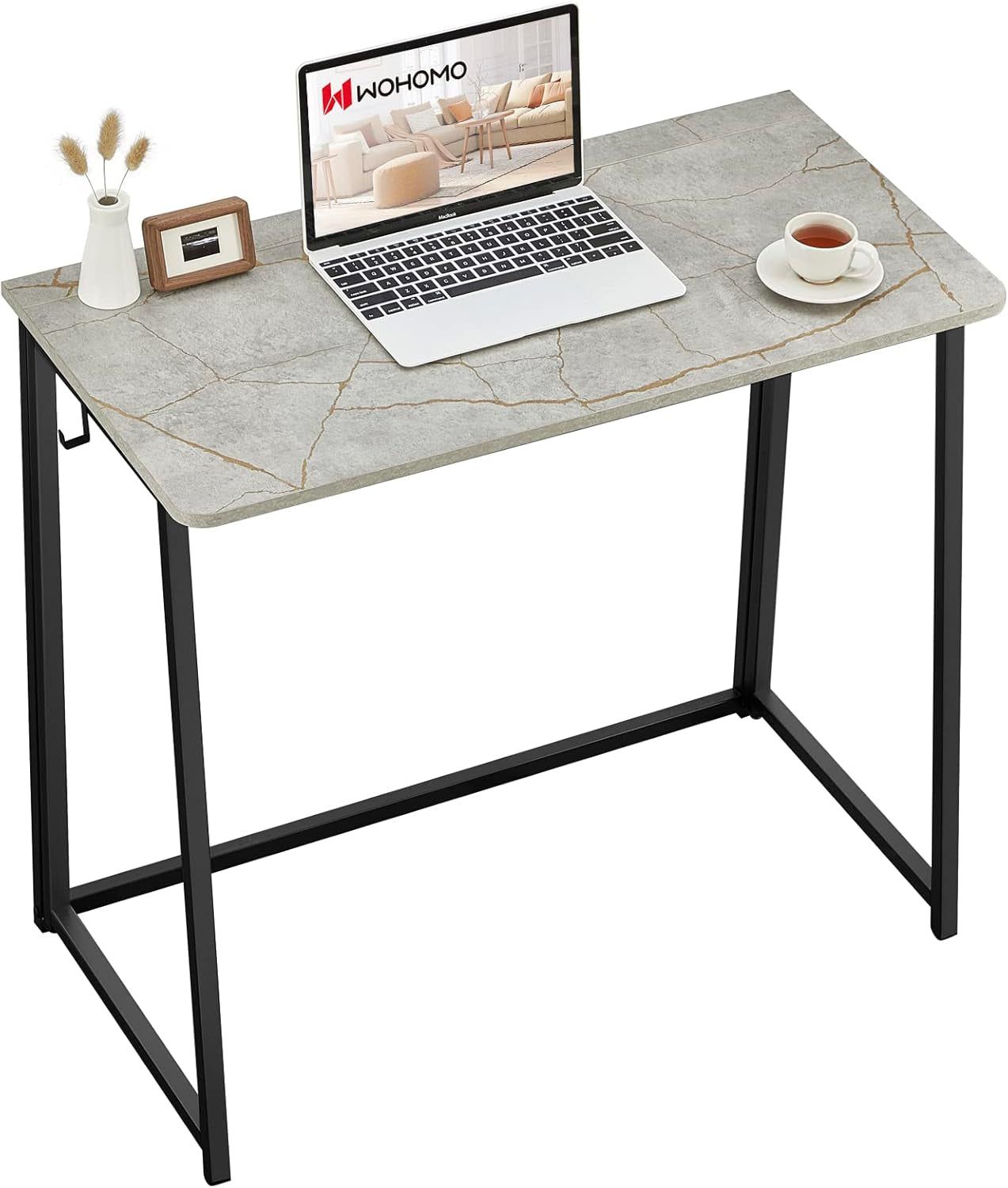 Small Foldable Computer Desk Writing Study Desk Easy Assembly Space-Saving Foldable Laptop Table Writing Workstation for Home Office,Grey