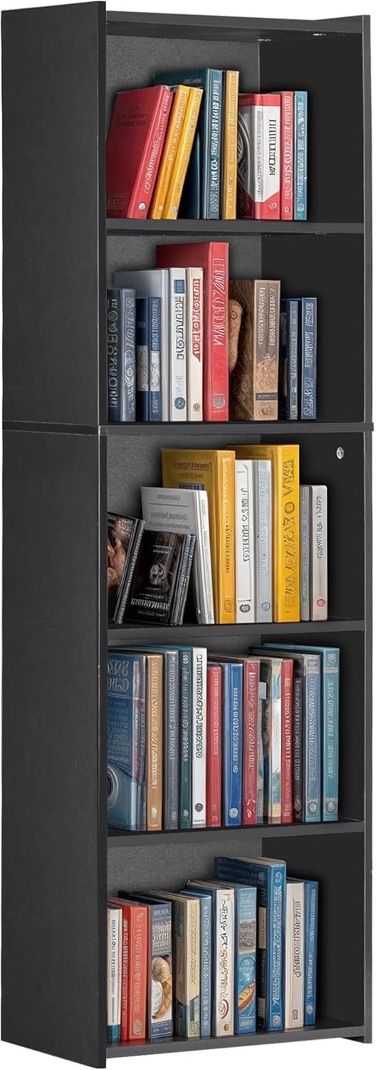 5-Tier Shelf Bookcase, Freestanding Wood Storage Display Open Bookshelf for Home Office (Black)