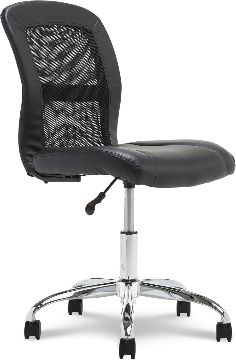 Essential Armless Deskchair, Small Task Chair with Wheels, Breathable Mesh Back, quality Foam Cushion Seat for Comfort, Functional, Lightweight and Versatile, Black