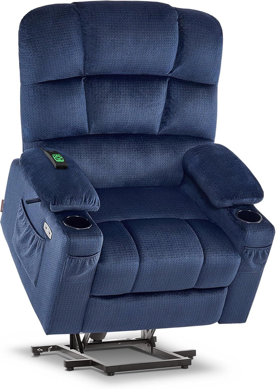 Dual Motor Power Lift Recliner Chair with Massage and Heat for Elderly People, Infinite Position, USB Ports, Cup Holders, Fabric 7679 (Medium, Navy Blue)