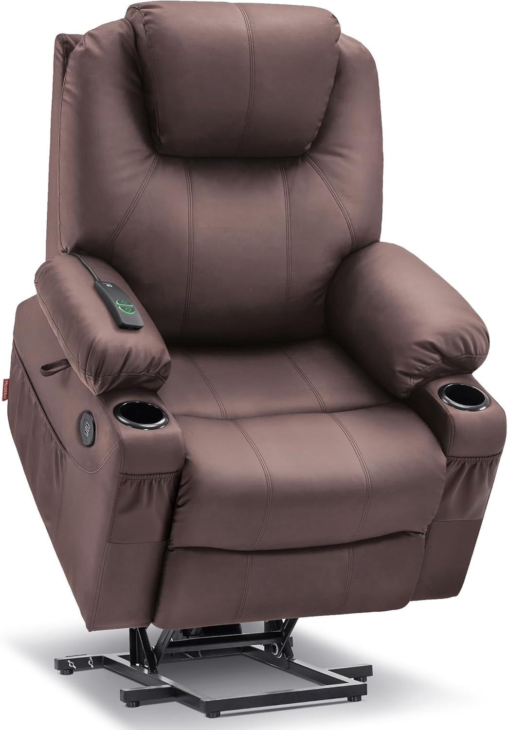 Electric Power Lift Recliner Chair Sofa with Massage and Heat for Elderly, 3 Positions, 2 Side Pockets, and Cup Holders, USB Ports, Faux Leather 7040 (Brown, Medium)