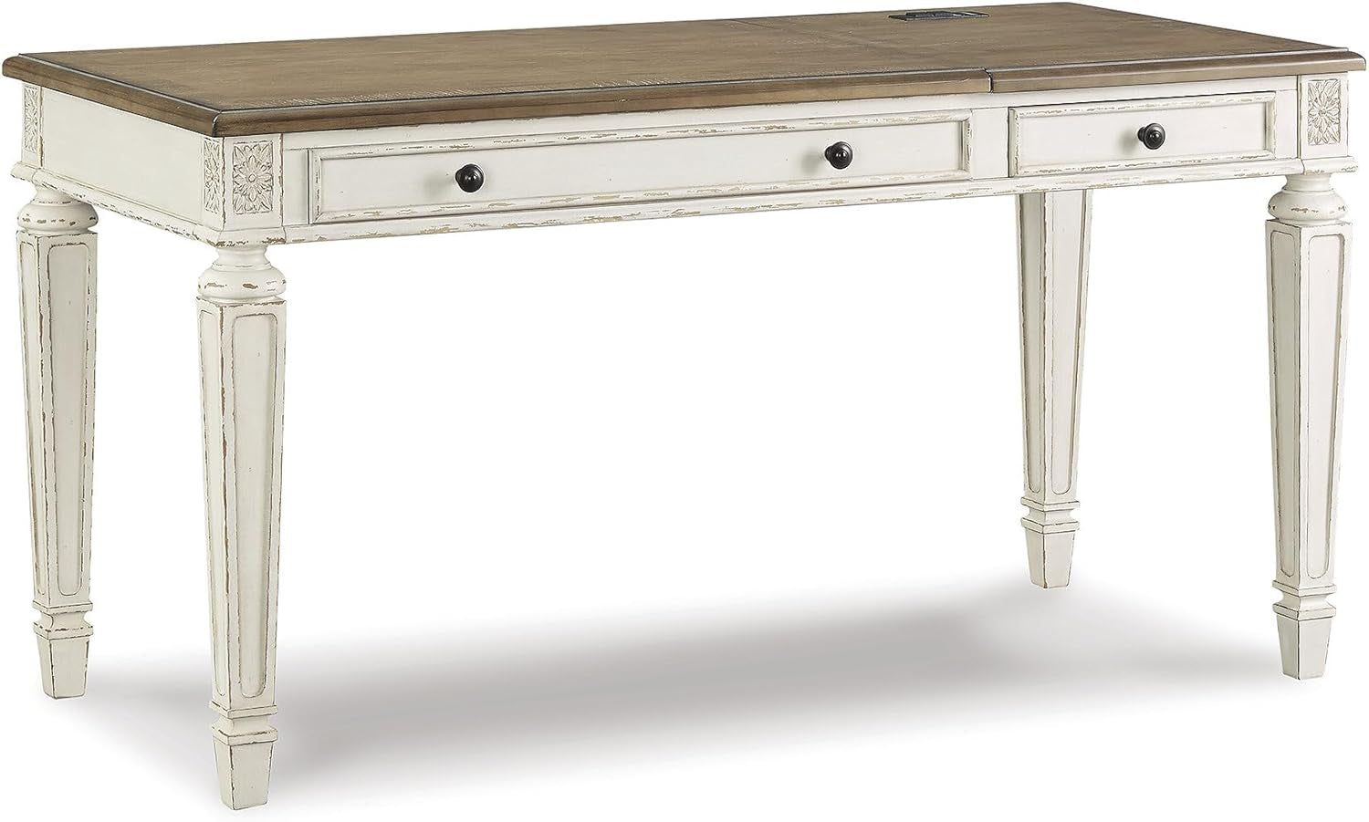 Realyn French Country 60&quot; Home Office Lift Top Desk with USB Charging, Chipped White