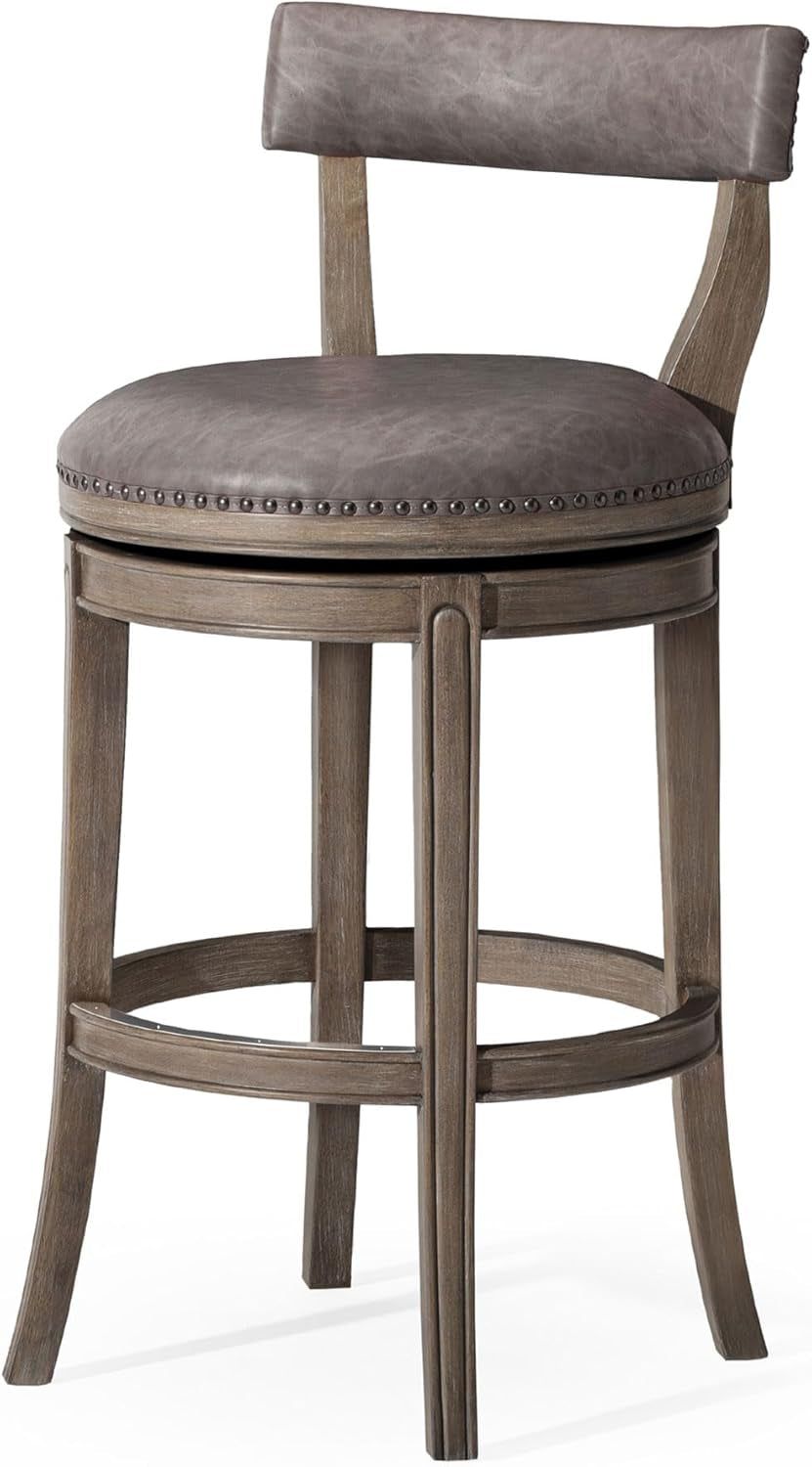 Alexander 31 Inch Tall Bar Height Rotating Low Back Barstool in Reclaimed Oak Finish with Ronan Stone Vegan Leather Seat
