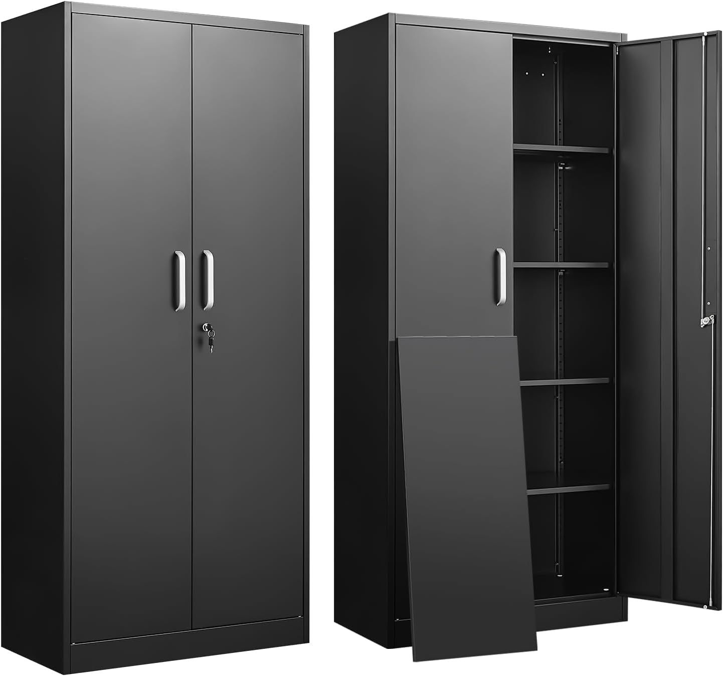 Metal Storage Cabinet with Adjustable Shelves, Garage Storage Cabinet with Doors and Shelves, File Cabinets for Home Office, Kitchen Pantry Cabinet, 71&#39;H, Black