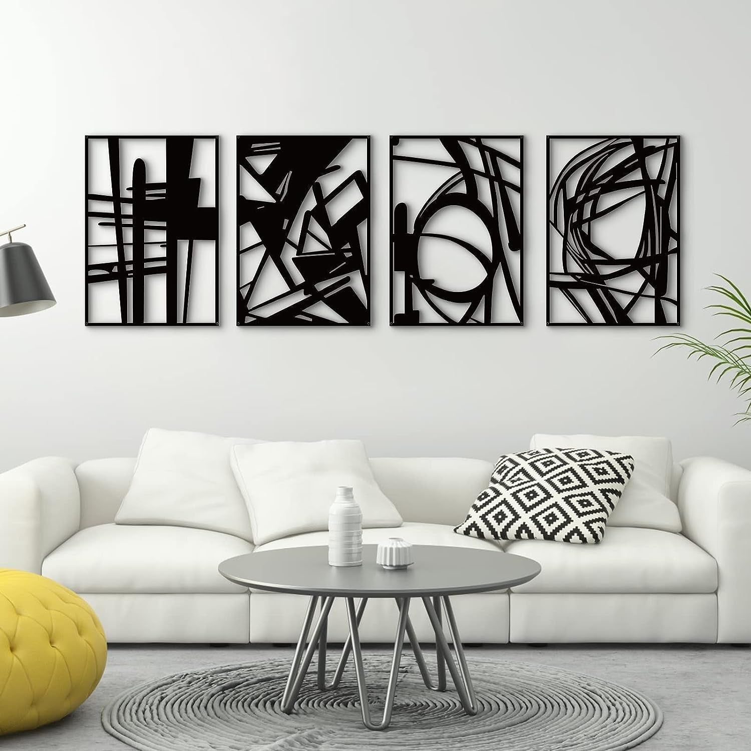 Black Abstract Metal Wall Art: Minimalist 4-Pack Decor