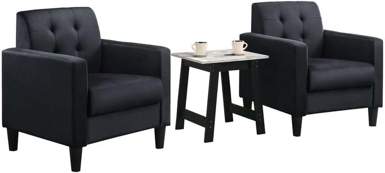 Hale Black Velvet Armchairs and End Table Living Room Set
