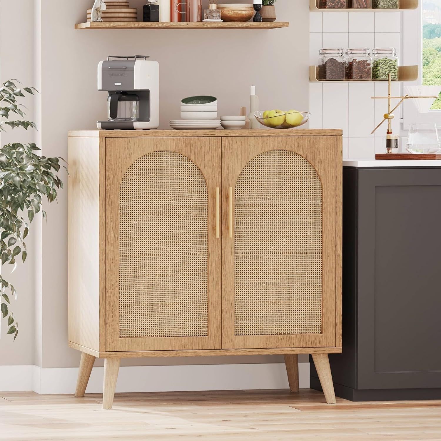Natural Rattan Door Sideboard Buffet Cabinet
