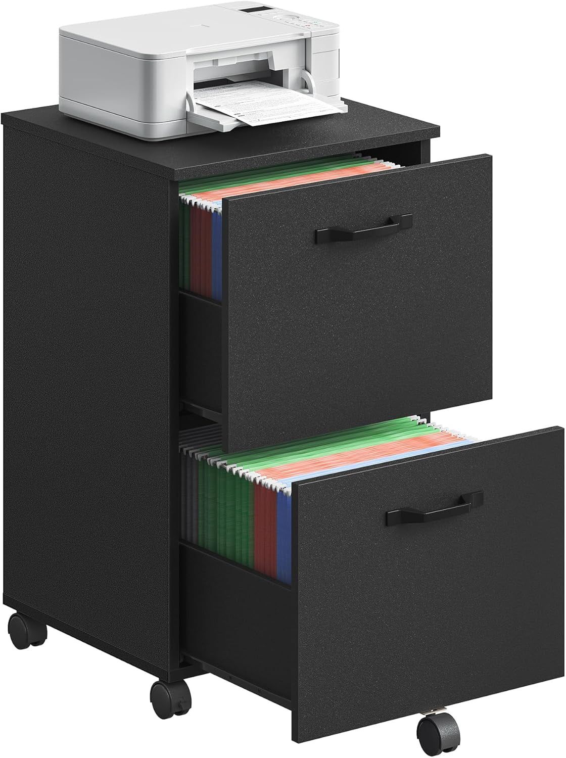 2-Drawer File Cabinet, Filing Cabinet for Home Office, Small Rolling File Cabinet, Printer Stand, for A4, Letter-Size Files, Hanging File Folders, Industrial, Matte Black UOFC040B16