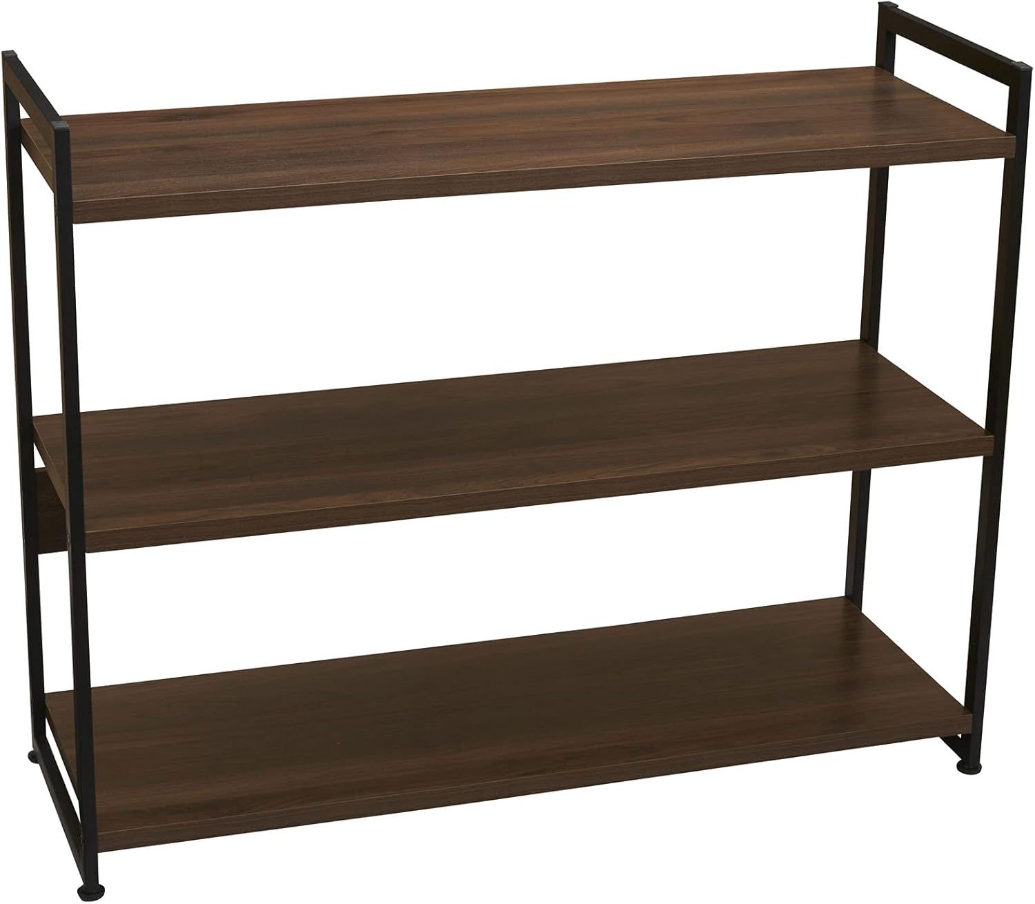 Mid Century Wide 3 Tier Book Shelf, Walnut Wood Finish