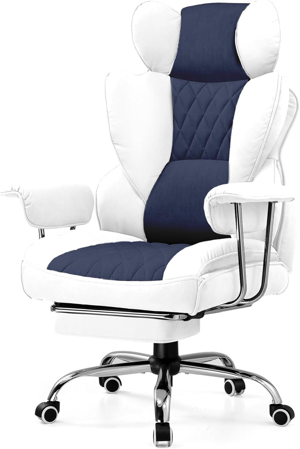 Gaming Chair,Office Chair with Pocket Spring Lumbar Support, Ergonomic Comfortable Wide Office Desk Computer Chair with Outward Fixed Soft Armrests and Footrest (Fabric, Light Blue &amp; White)