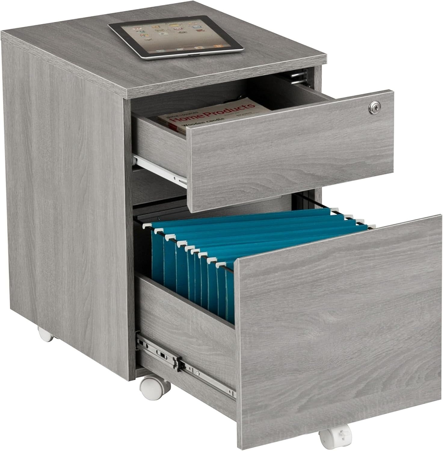 Rolling Lock and Storage 2 Drawer Vertical Filing Cabinet, 15.75&quot; L X 17.75&quot; W X 23&quot; H,Grey