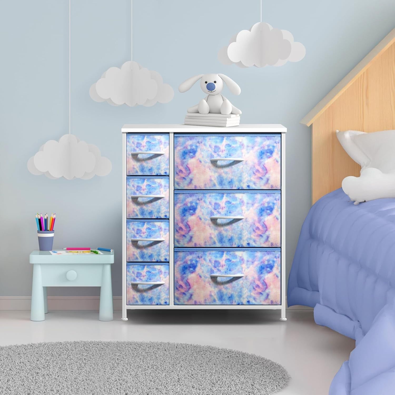 7 Drawer Kids Dresser Tie-Dye Fabric Bins