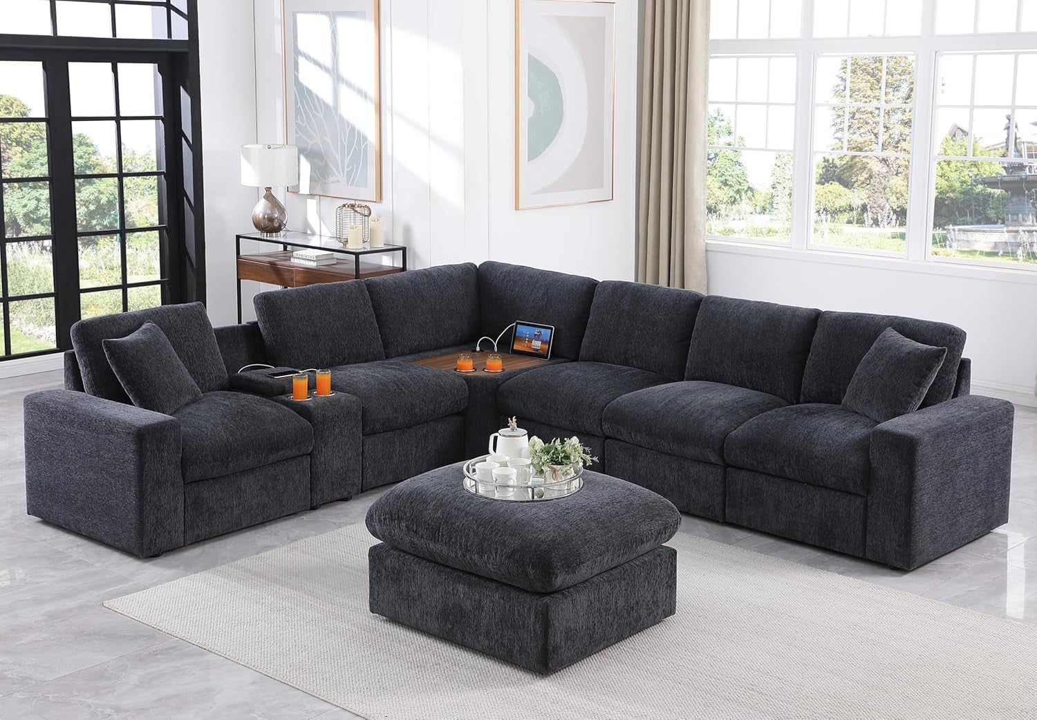 Living Room Sofa Set for 4 Seater with Console, Perfect for Apartment, Airbnb, Playroom
