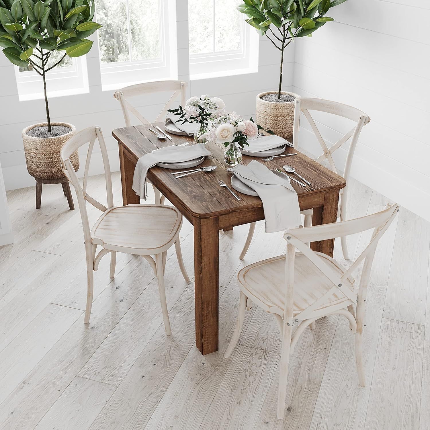 Rustic Brown Solid Wood Dining Table, Kitchen Table with Square Legs, Farmhouse Dining Table, 46&quot; X 30&quot;, Seats 4, Rustic Finish for Indoor or Outdoor Use