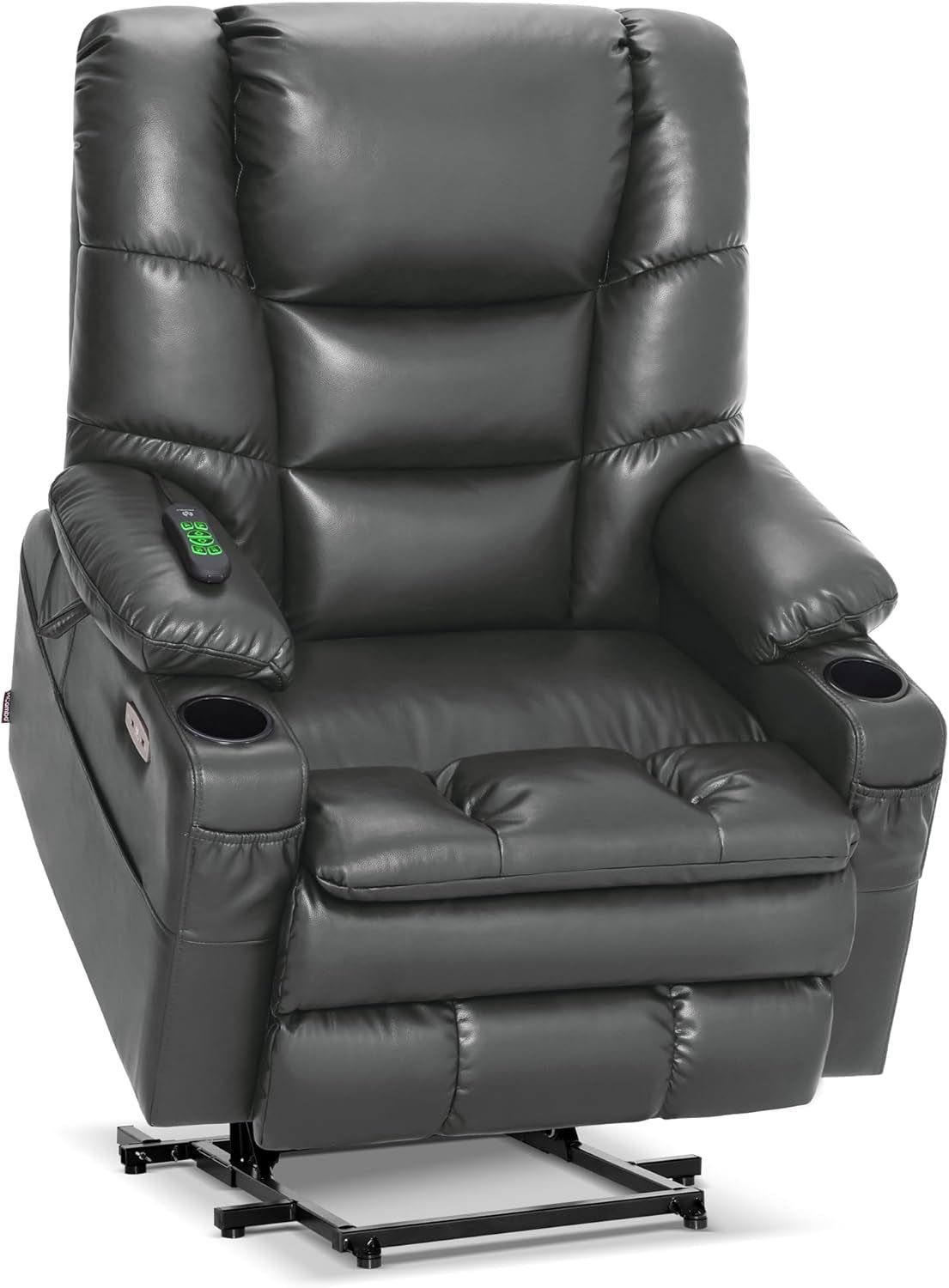 Dual Motor Power Lift Recliner Chair with Massage and Dual Heating, Adjustable Headrest for Big and Tall Elderly People, Faux Leather R7635 (Dark Grey, Large-Wide)