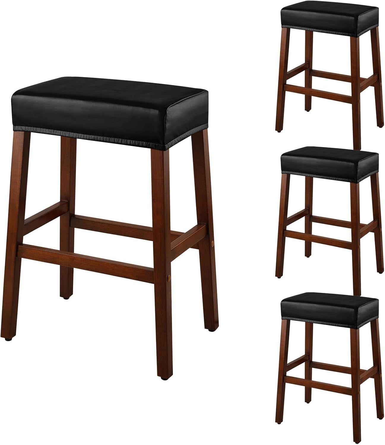Stool Covers Rectangle - 4 Pack Stretch Oilproof Waterproof PU High Chair Cover Vanity Stool Cover Pub Counter Bar Stool Covers Saddle Seat Cover with Elastic Bands