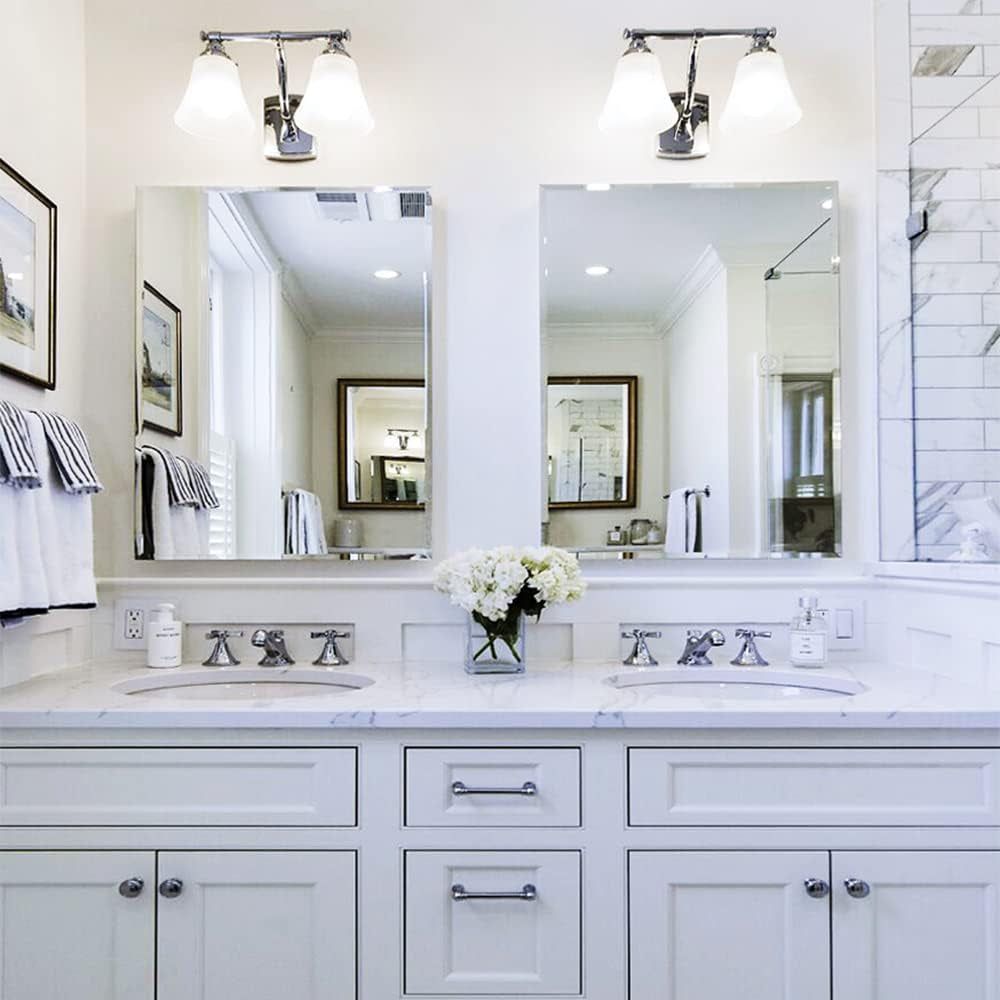 2PCS Bathroom Mirror with Beveled Edge, 24&quot; X 32&quot; Rectangular Mirror for Wall, 2 Packs Frameless Mirror Wall Mounted Horizontal Vertical Hanging
