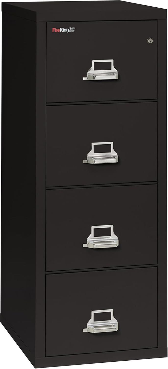 Vertical 4 Drawer Legal Fire Safe File Cabinet with Key Lock, 1 Hour Fire Rated, UL Rated &amp; Water Resistant Home Safe, Made in the USA, Black