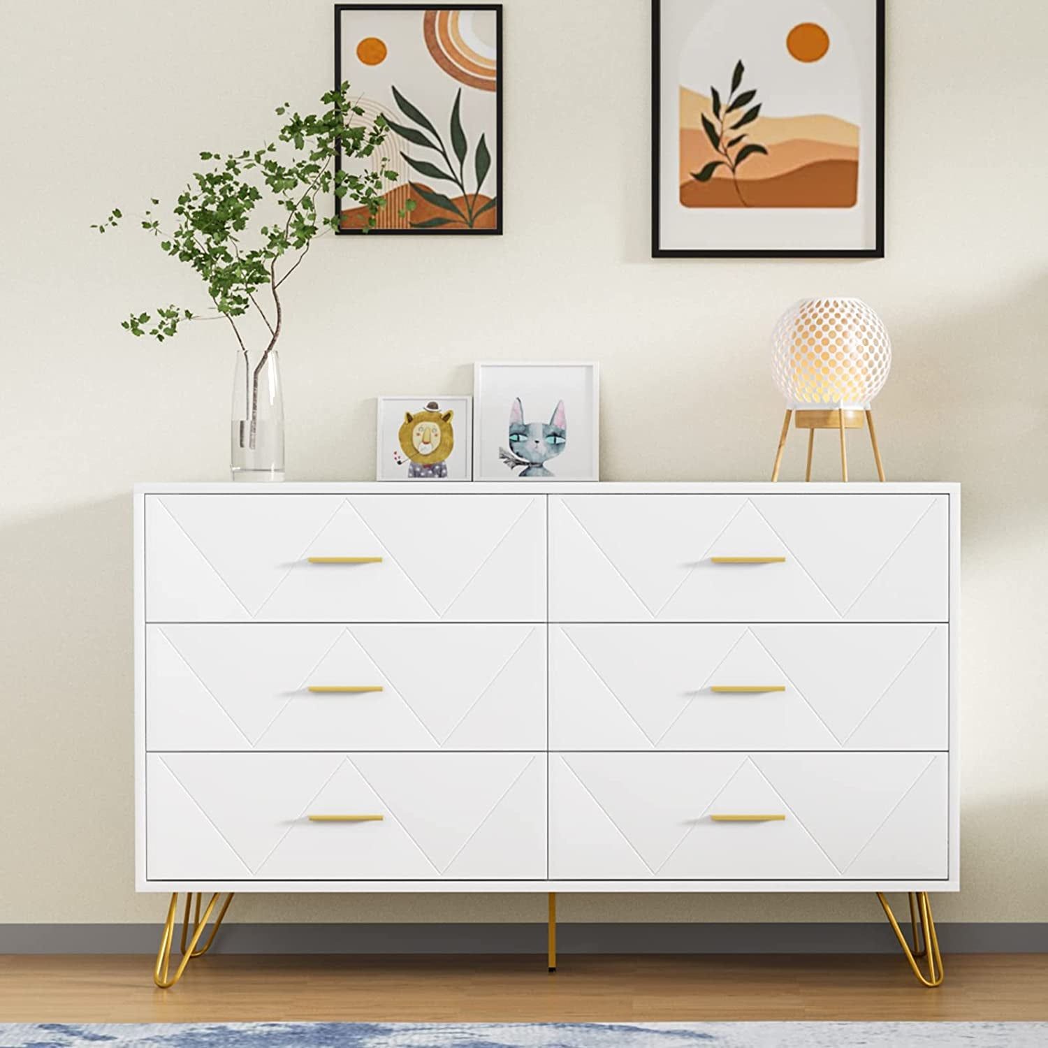 White 6-Drawer Dresser with Wide Drawers