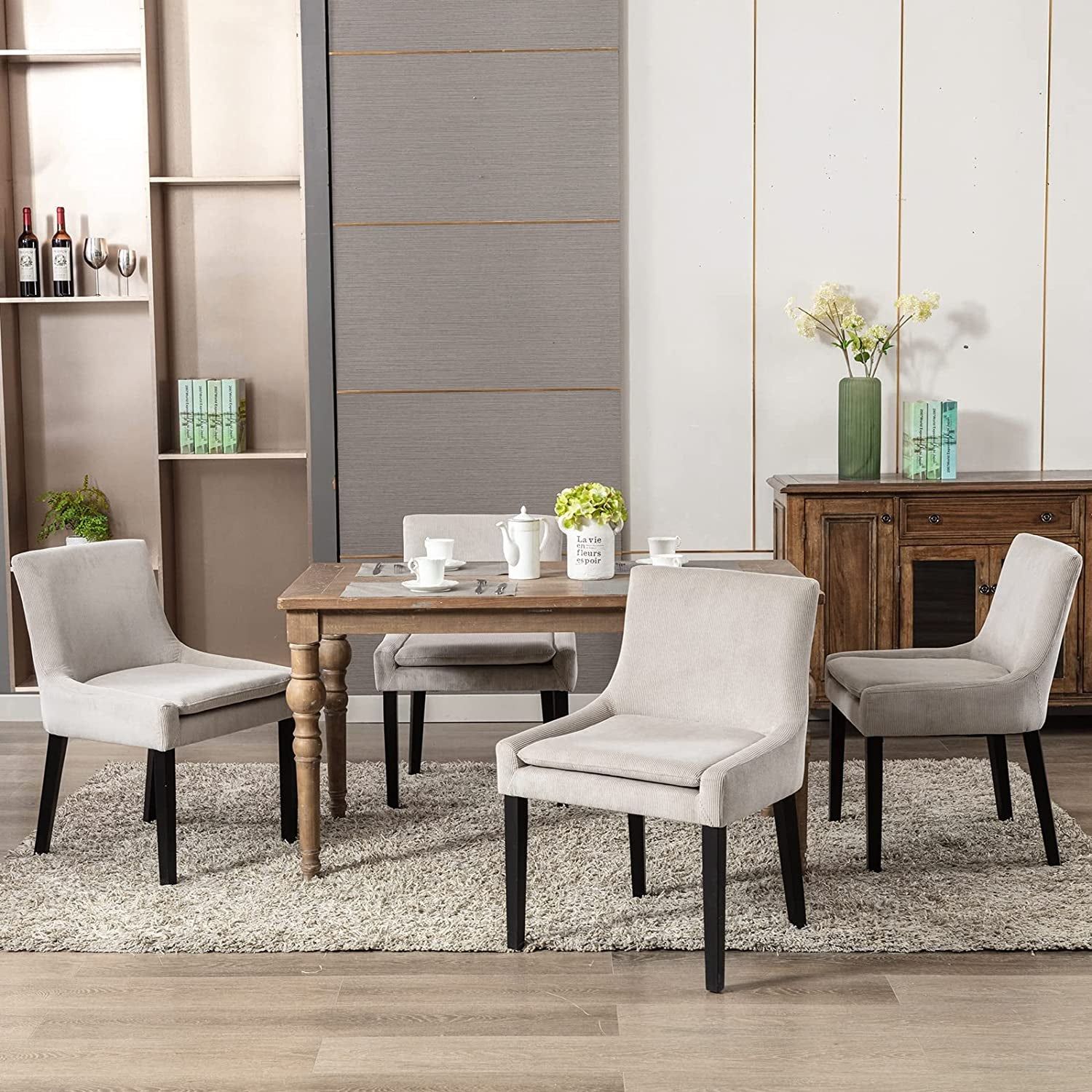 Corduroy Dining Chairs with Wood Legs, Set of 6