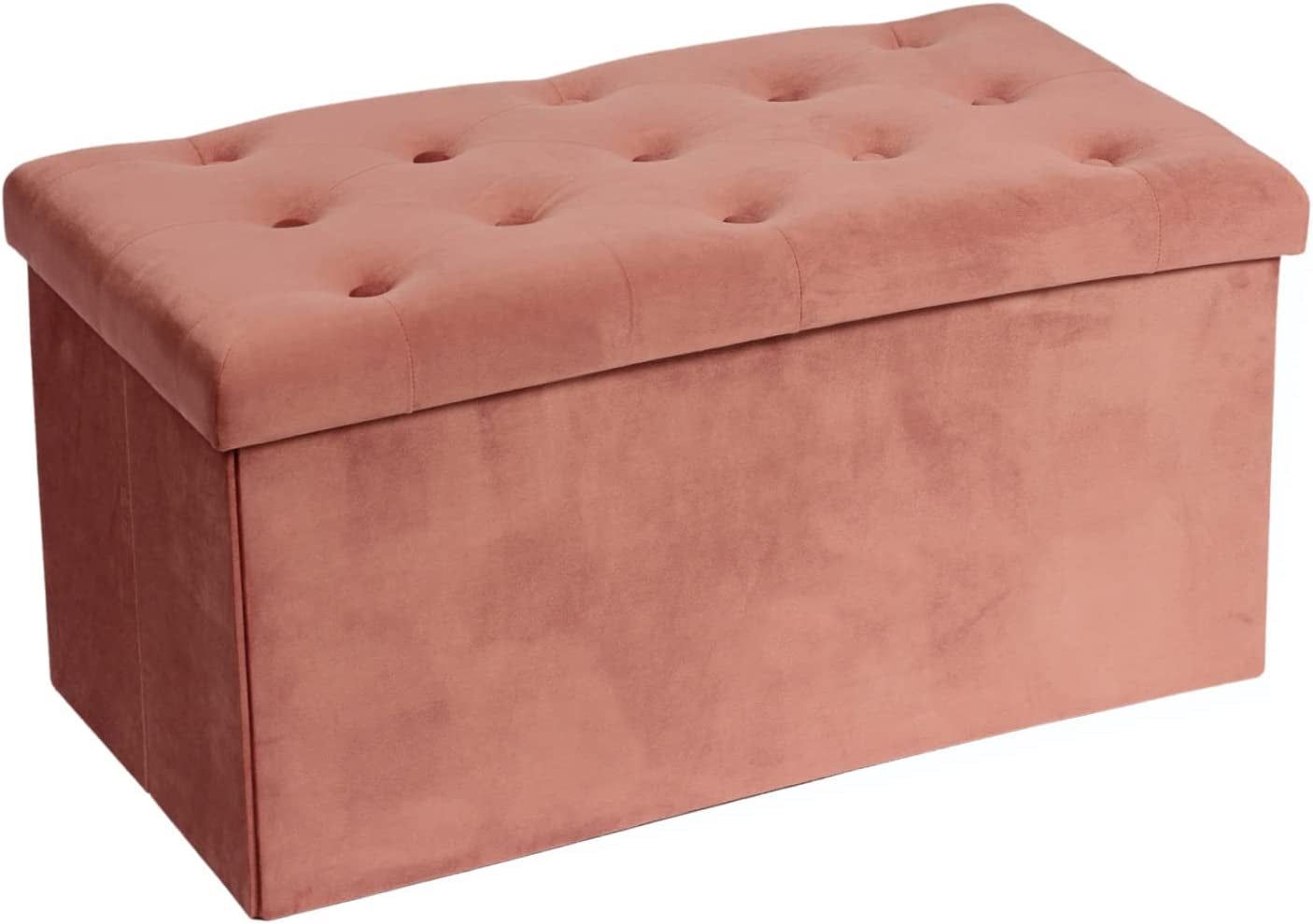 Warm Red Velvet Ottoman with Shoe Storage