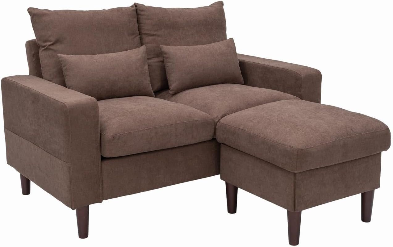 Modern Sofa Set 2 3 Seater with Footstool Sofa Suite Convertible Sectional Furniture for Living Room (Brown, 2 Seater with Footstool)