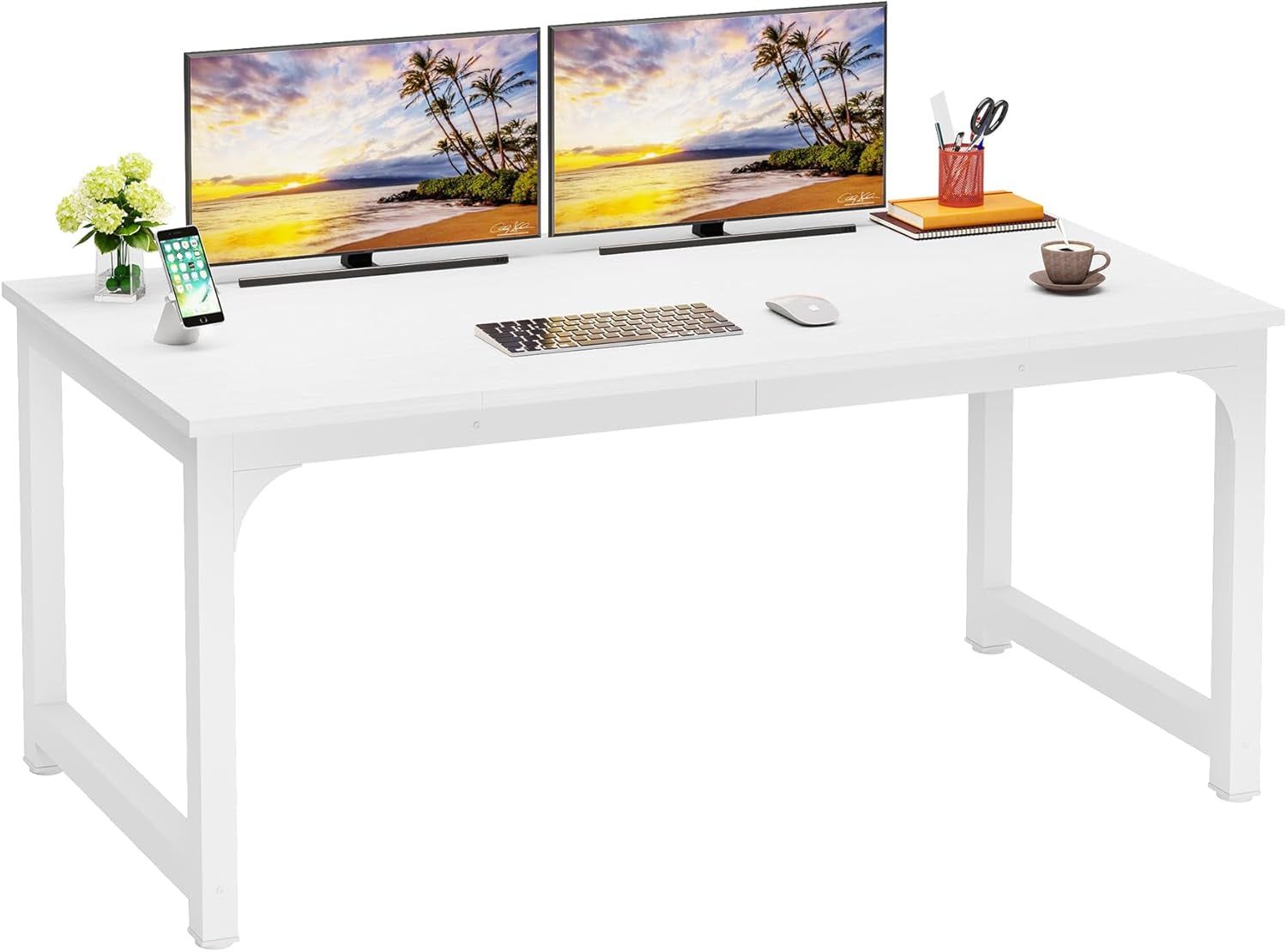 63 Inch Large Executive Computer Office Desk, White