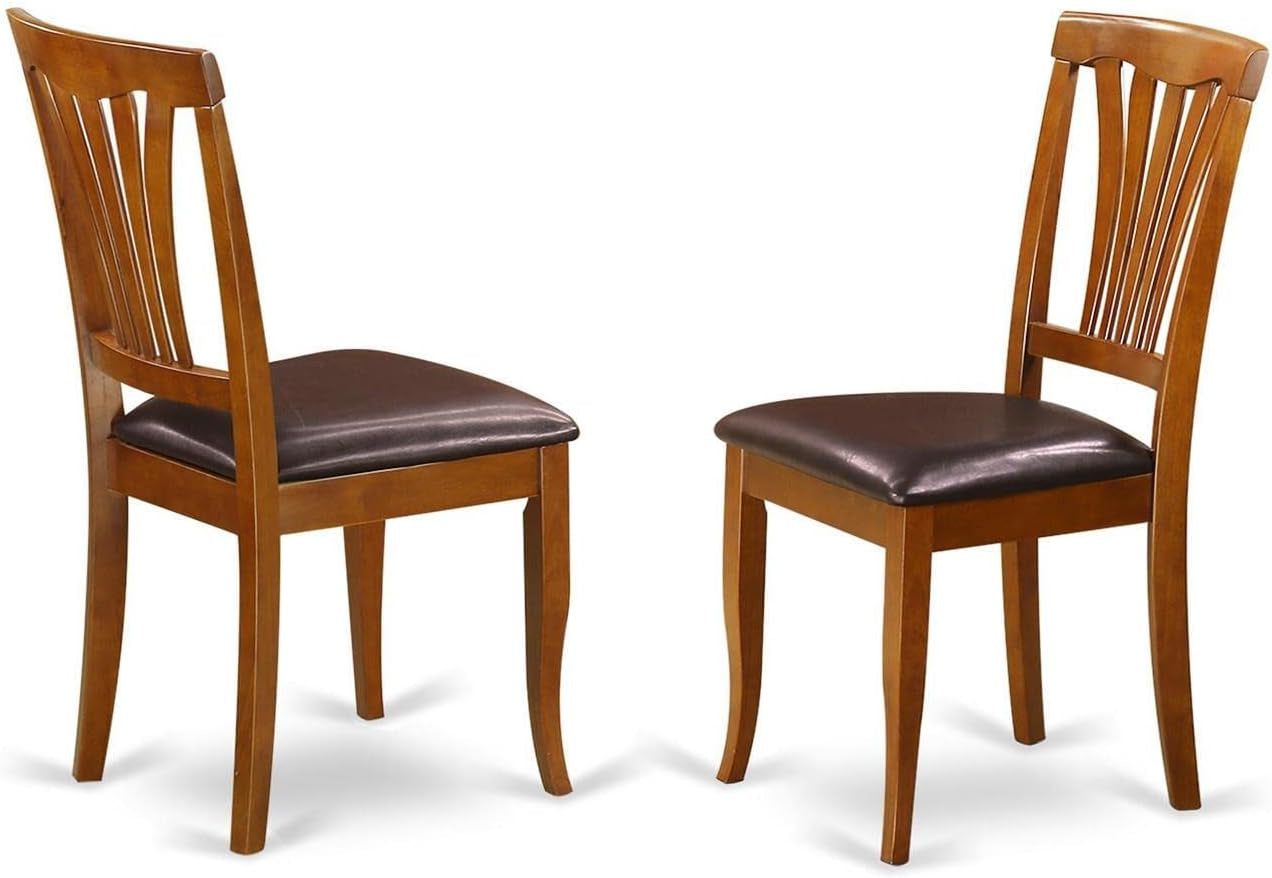 Avon Dining Faux Leather Upholstered Wood Chairs, Set of 2, Saddle Brown
