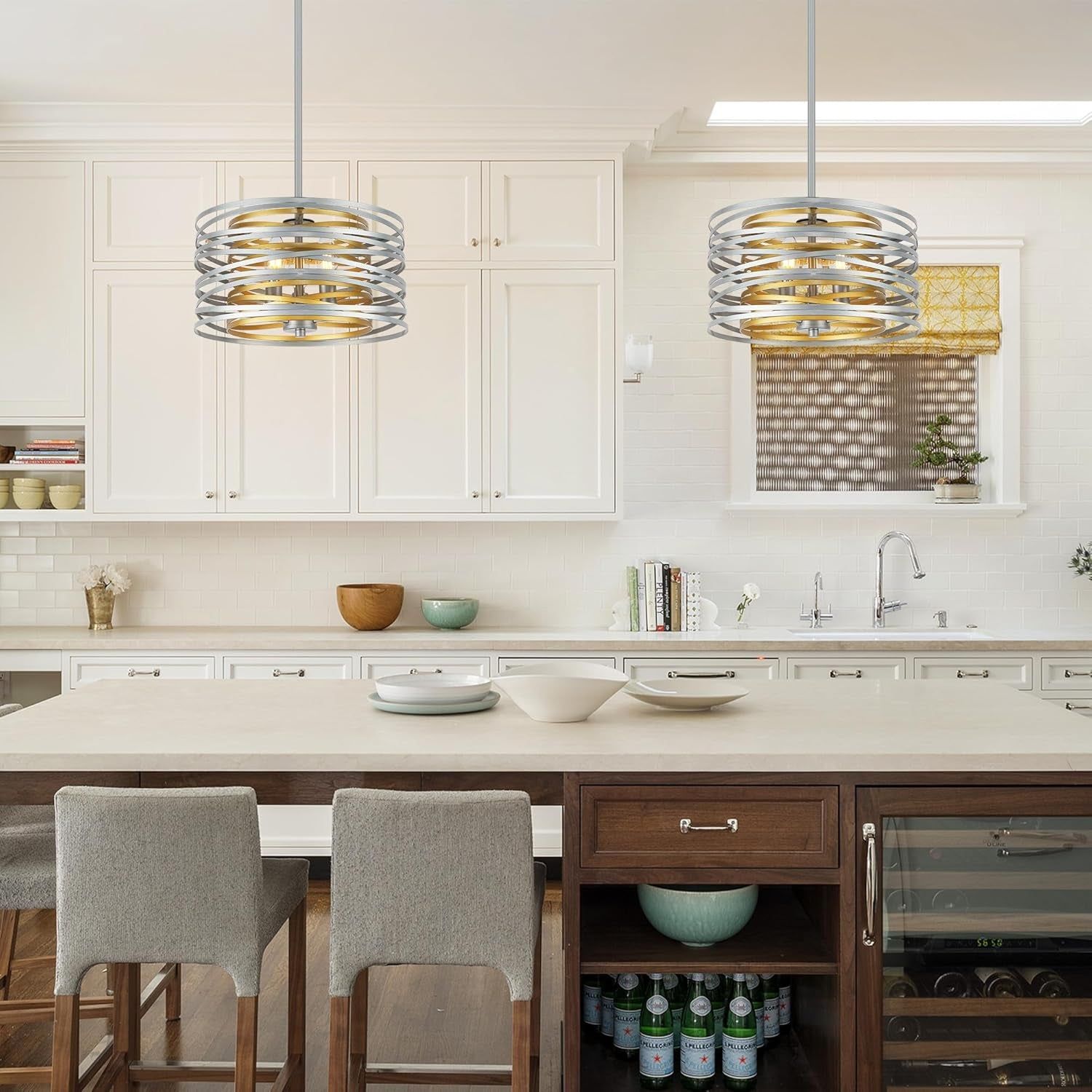12.6&quot; Silver Drum Pendant Light Gold Interior