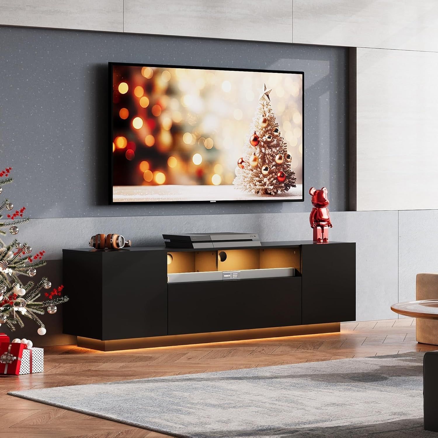 Black 58&quot; TV Console with LED and Storage