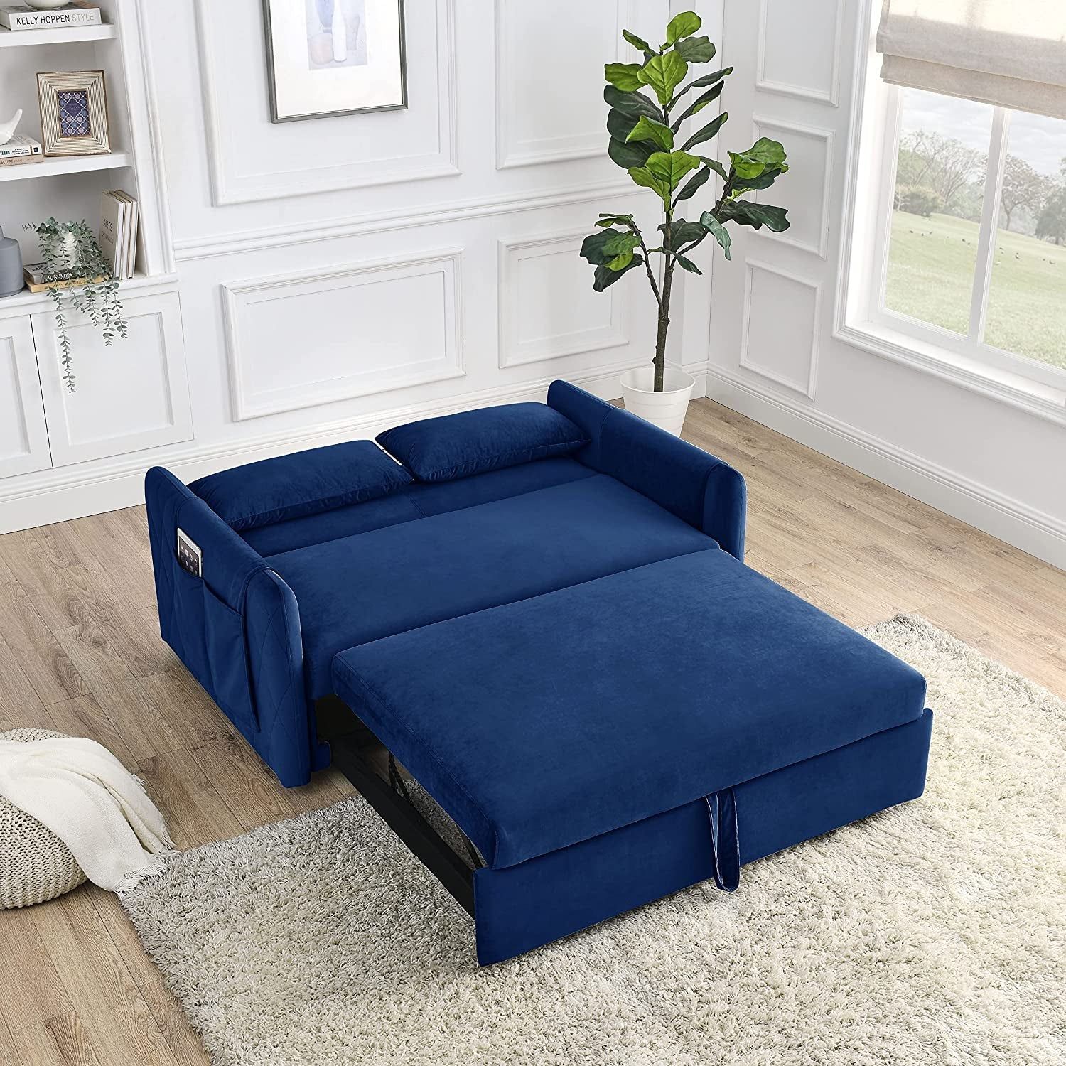 55″ Velvet Convertible Sofa Bed with Adjustable Backrest