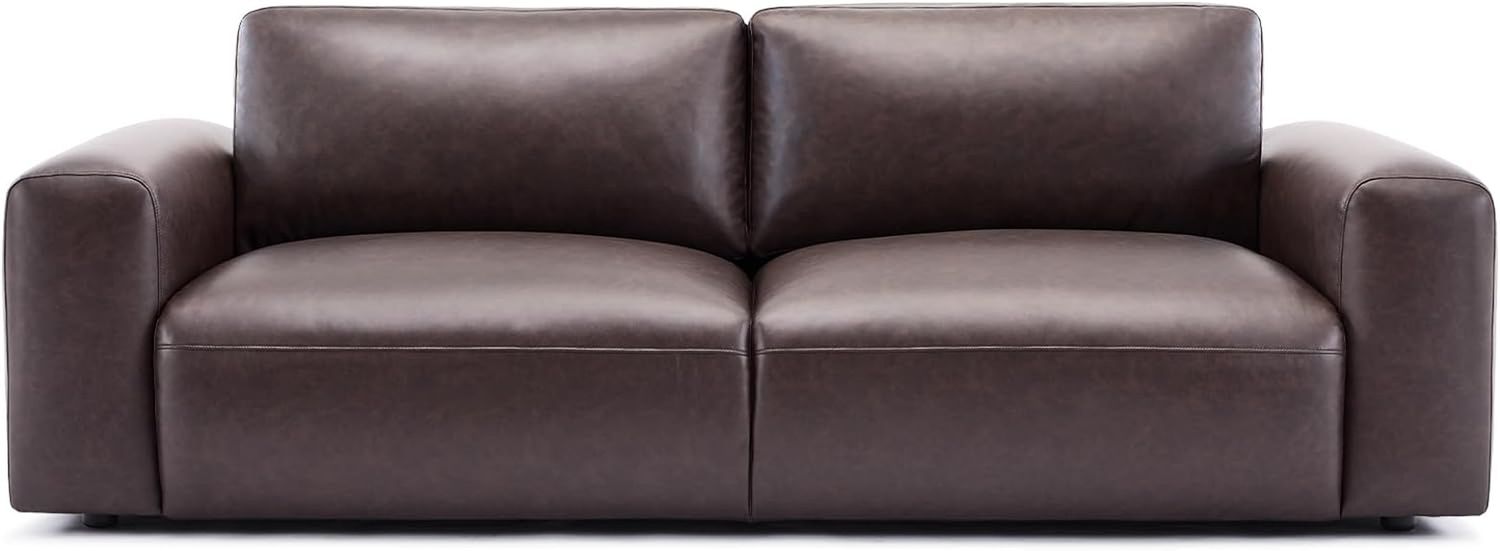 95&quot; Oversized PU Leather Sofa, Comfy Sofa Couch with Extra Deep Seats, Wide Arm, down Filled 3-Seater Modern Sofa for Living Room, Apartment Lounge-Chocolate