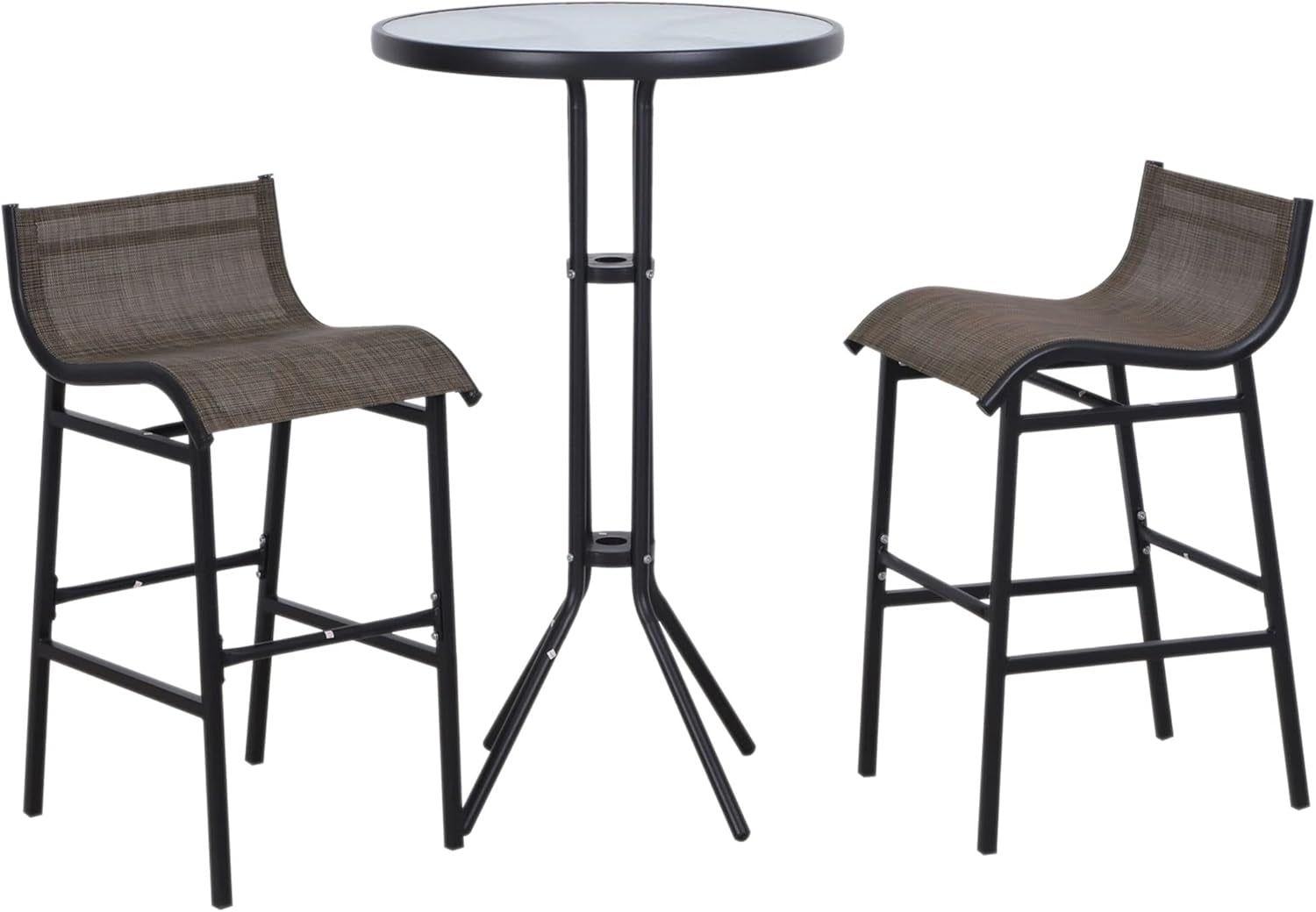 3 Piece Bar Height Outdoor Bistro Set for 2, round Patio Pub Table 2 Bar Chairs with Comfortable Design &amp; Strong Build, Tan