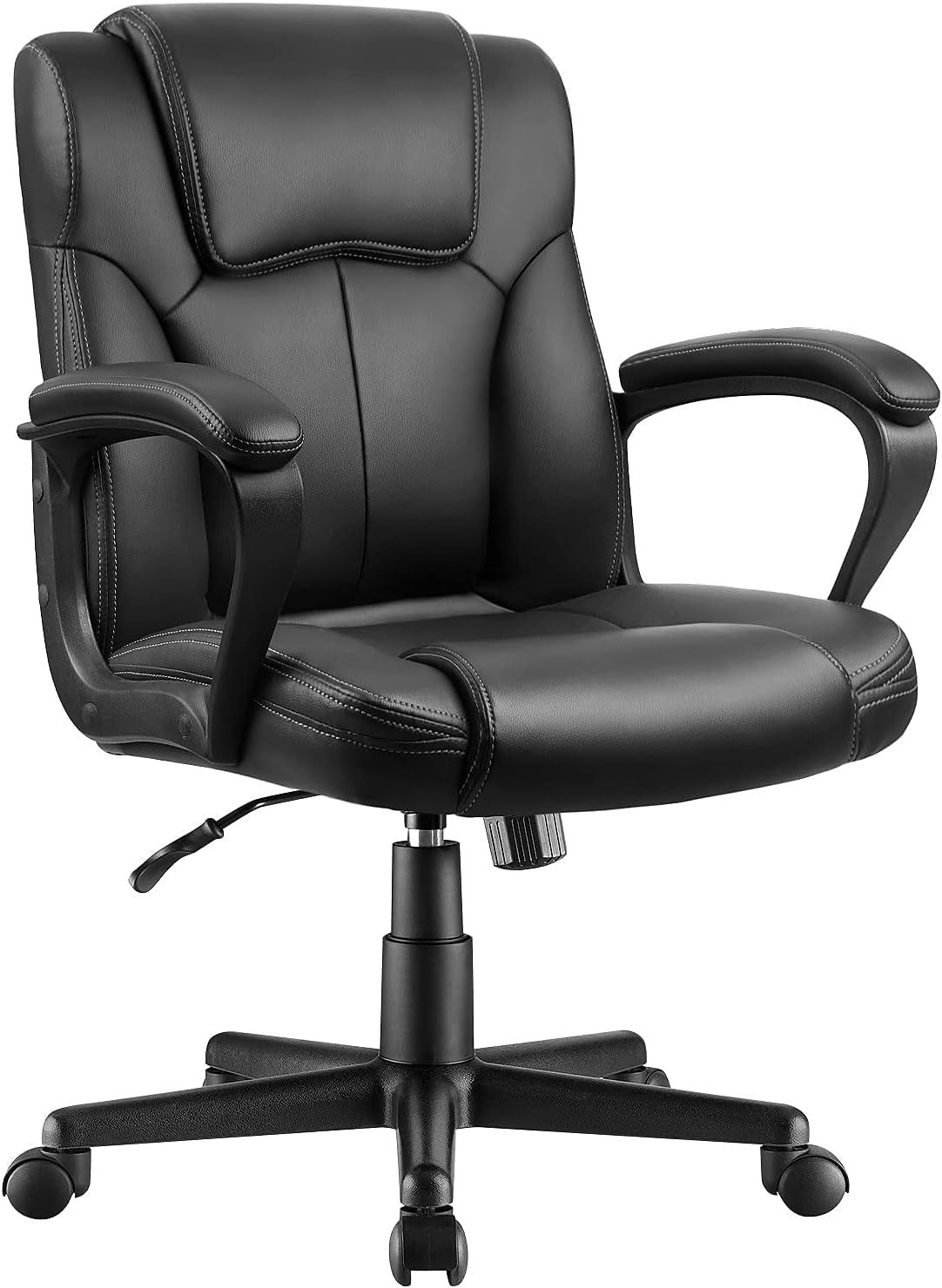 Executive Office Chair Swivel Task Seat with Ergonomic Mid-Back, Waist Support, PU Leather, Black