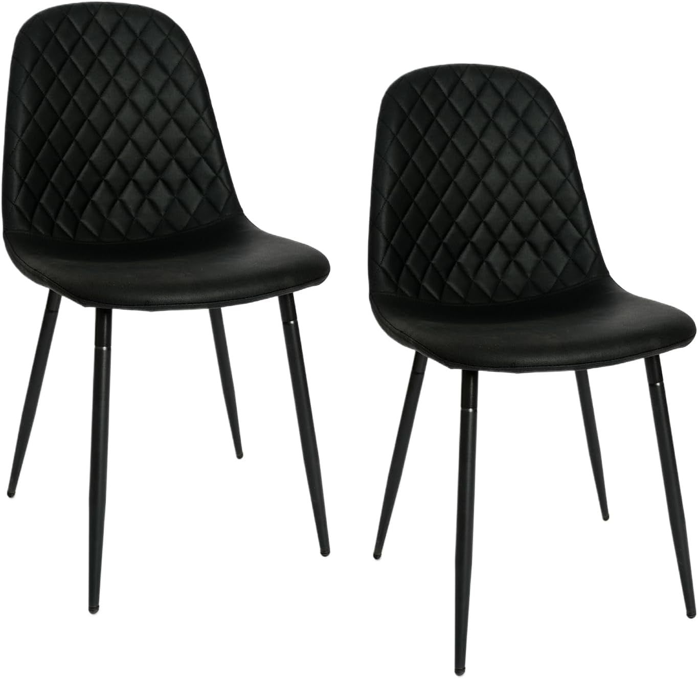 Modern Black Dining Chairs Set of 2, PU Leather Dining Room Chairs Upholstered Accent Chairs with Metal Legs for Kitchen, Living Room, Black
