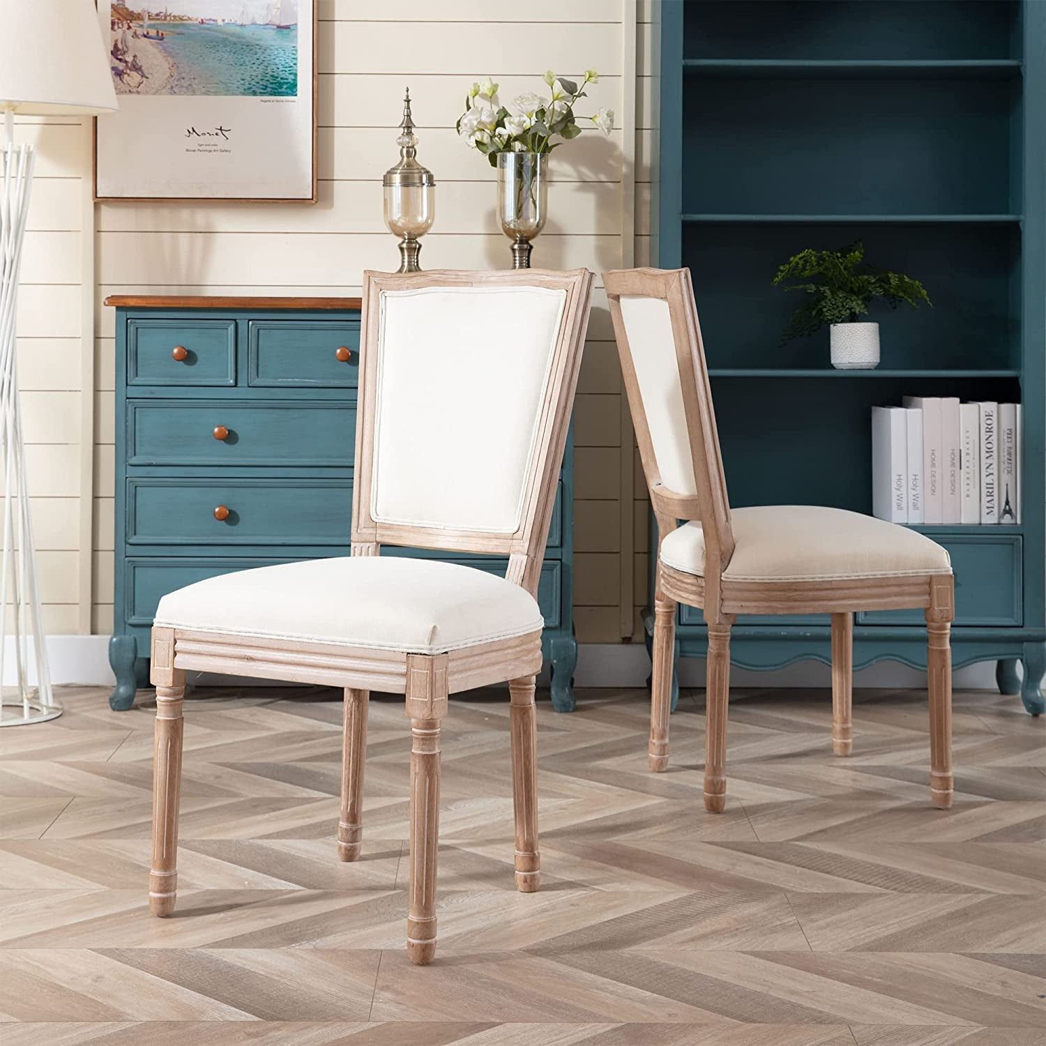 Beige French Bistro Farmhouse Dining Chairs Set of 4