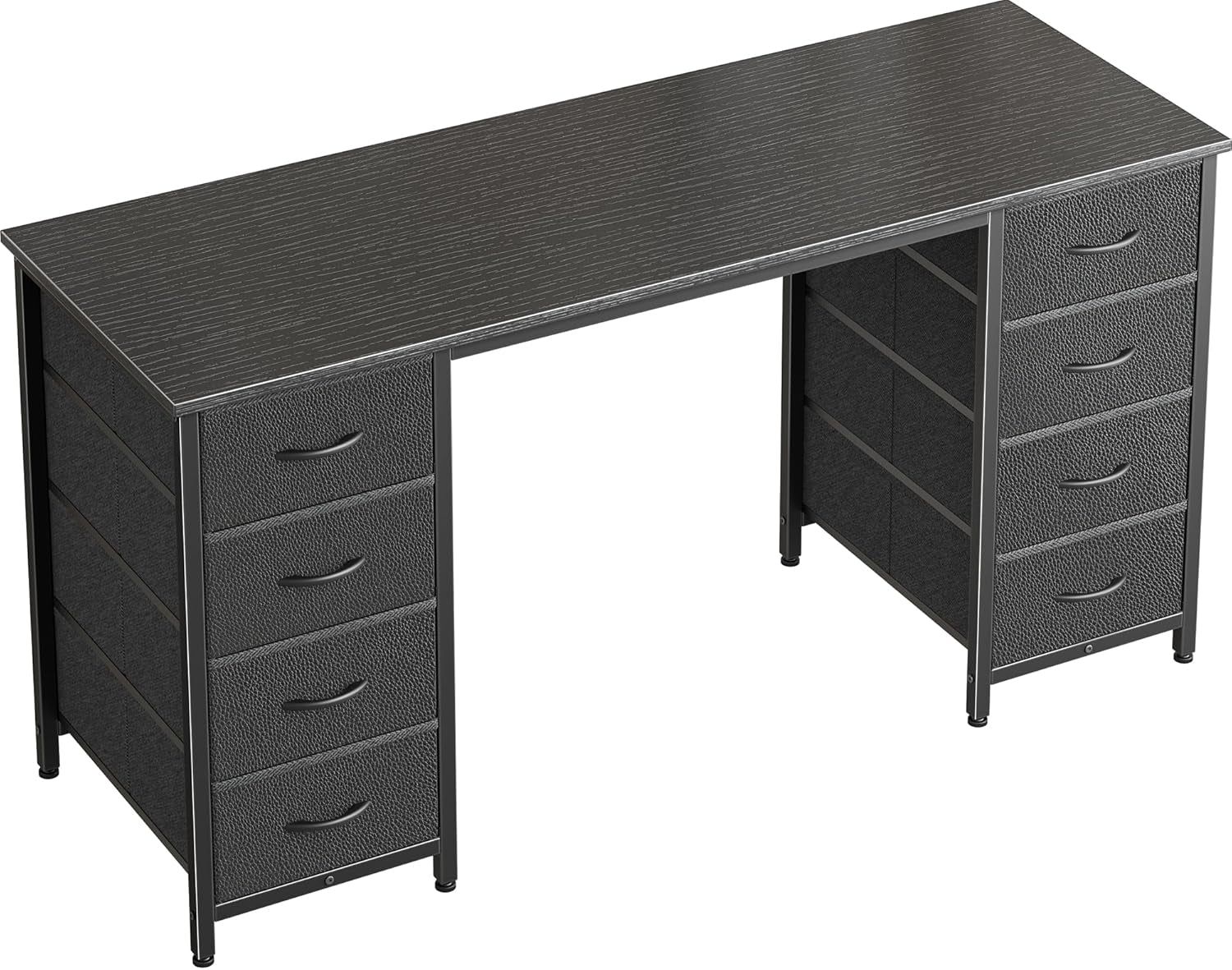 47 Inch Computer Desk with 8 Drawers, Office Desk Work Desk for Home Office, Study, Gaming Desk with Fabric Drawers, Large Storage, Black