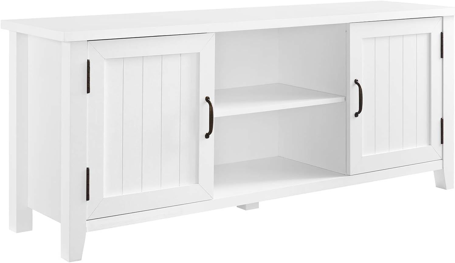 Buren Classic Grooved Door TV Stand for Tvs up to 65 Inches, 58 Inch, Solid White