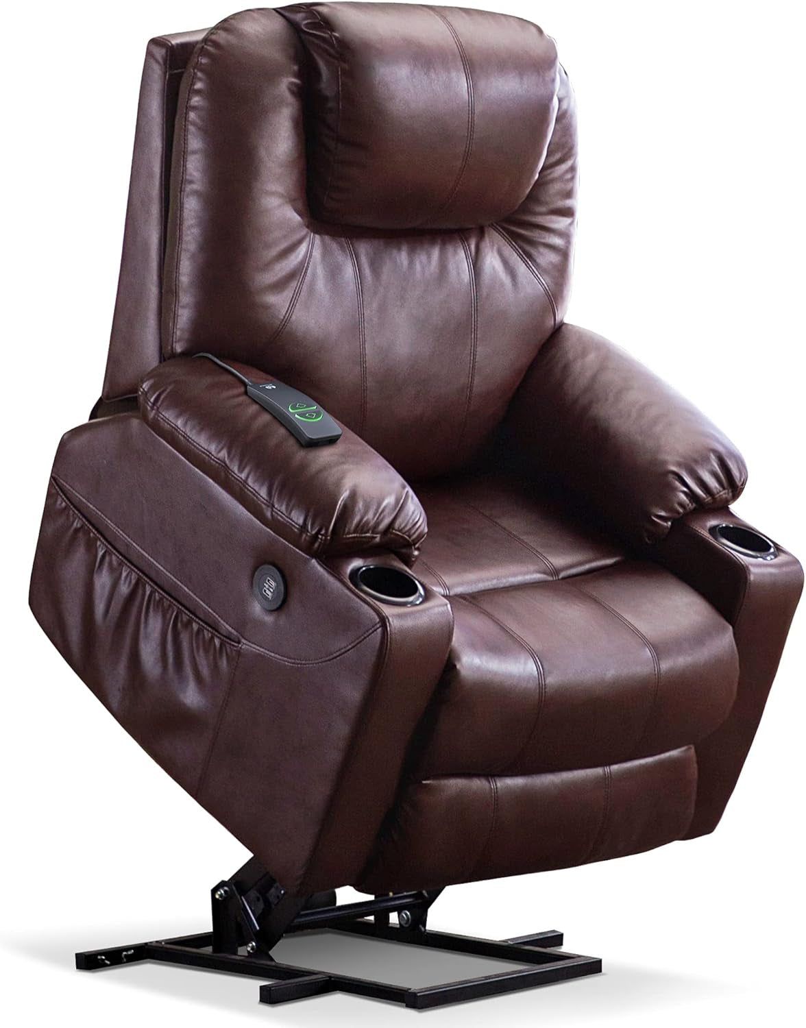 Electric Power Lift Recliner Chair Sofa with Massage and Heat for Elderly, 3 Positions, 2 Side Pockets, and Cup Holders, USB Ports, Faux Leather 7040 (Dark Brown, Medium)